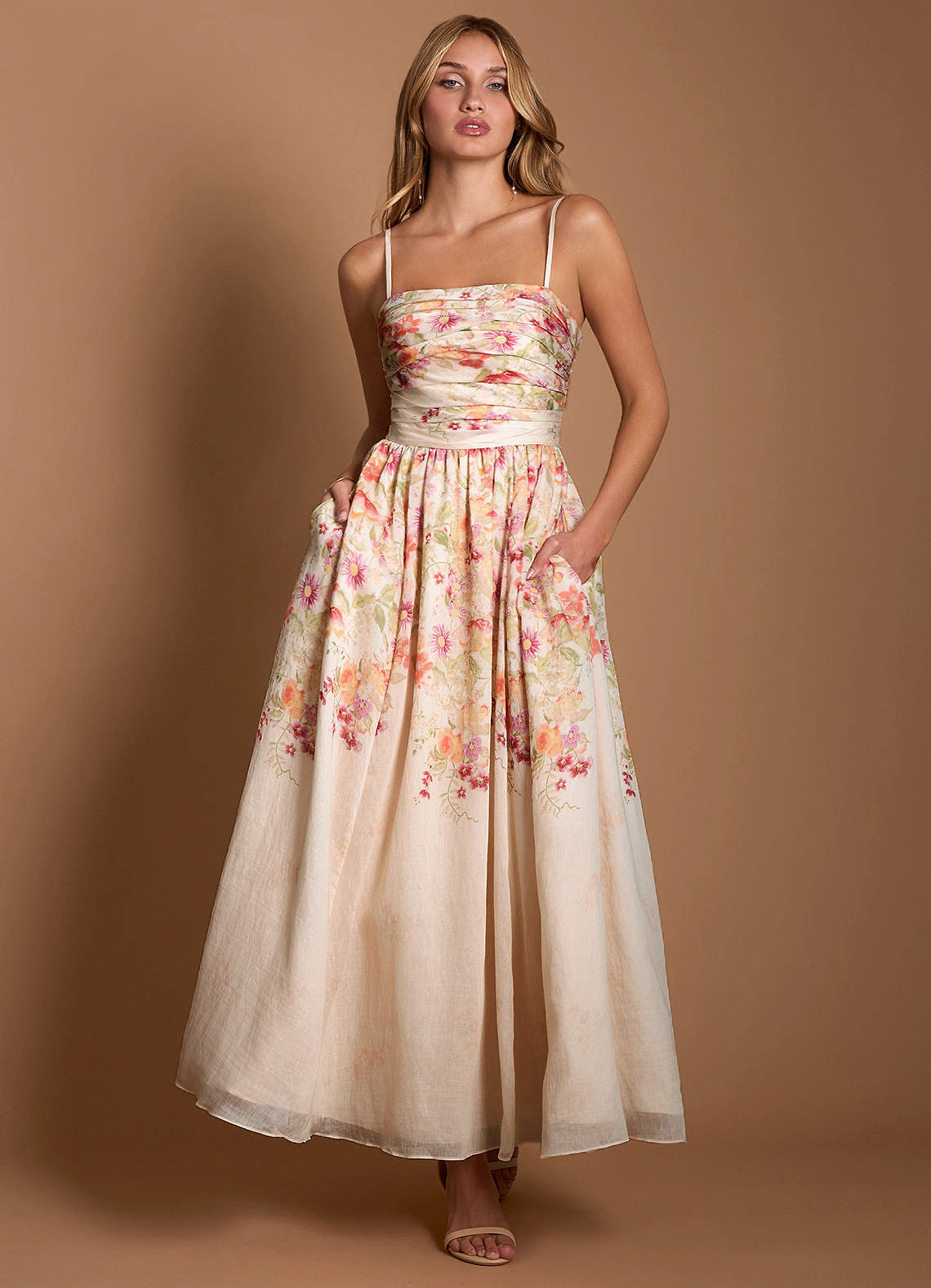 champagne linen dress Morella Draped Waist Maxi Dress Champagne main image 0