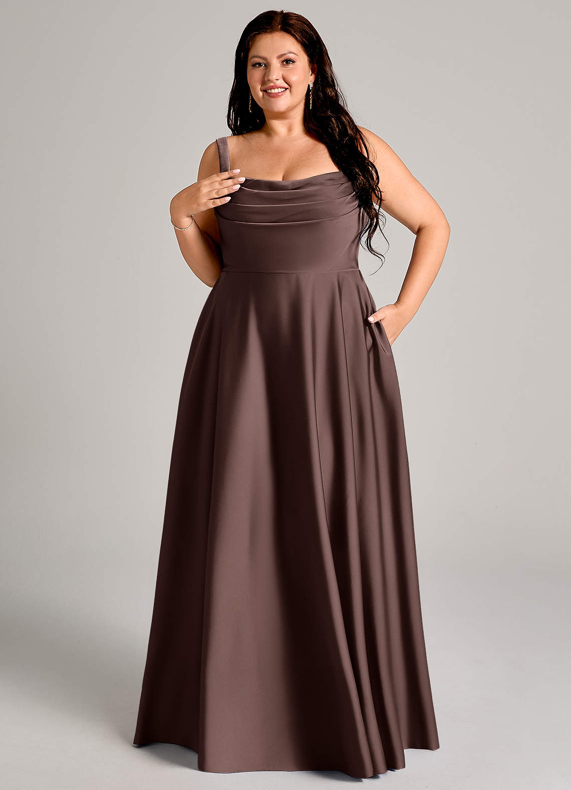 Azazie Shaude Bridesmaid Dresses Ganache A-Line Pleated Stretch Satin Dress image12