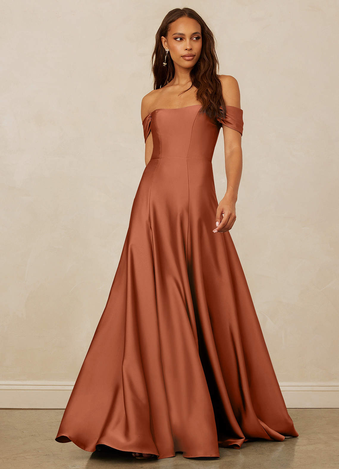 Christian Siriano Bridal for Azazie 1002 Bridesmaid Dresses Cedar Rose A-Line Off the Shoulder Stretch Satin Convertible Dress image1