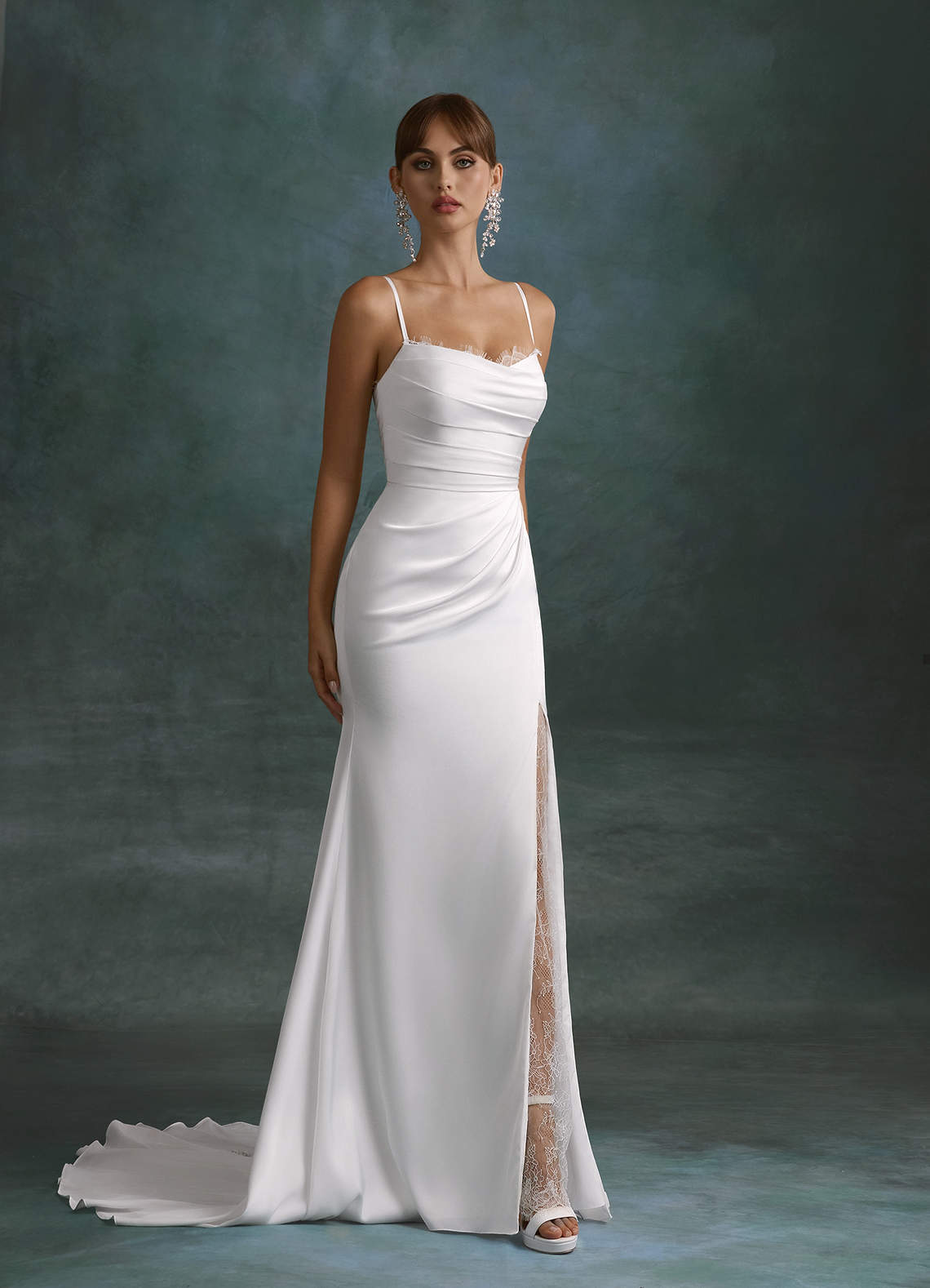 Azazie Georgette Wedding Dresses Diamond White Mermaid Strapless Stretch Satin Dress image3