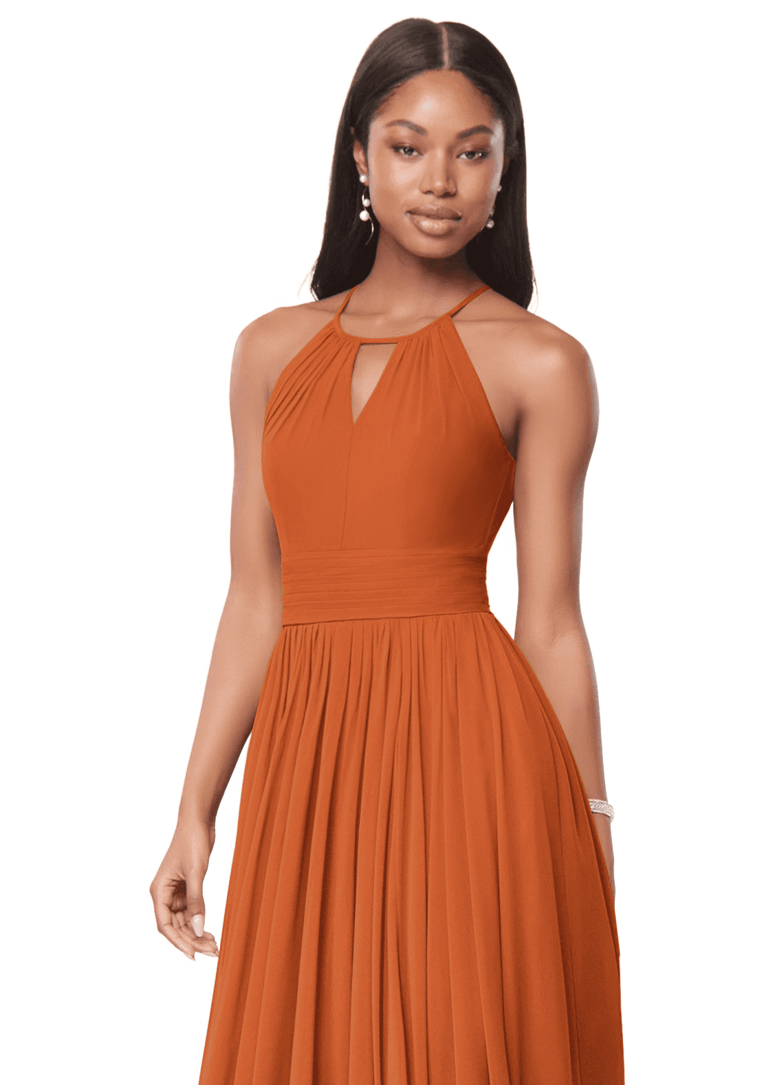 Azazie Cherish Bridesmaid Dresses Cinnamon A-Line Pleated Chiffon Dress image1