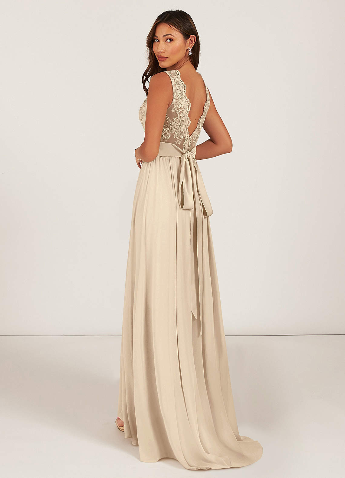 Azazie Gertrude Bridesmaid Dresses Champagne A-Line Lace Chiffon Dress image4