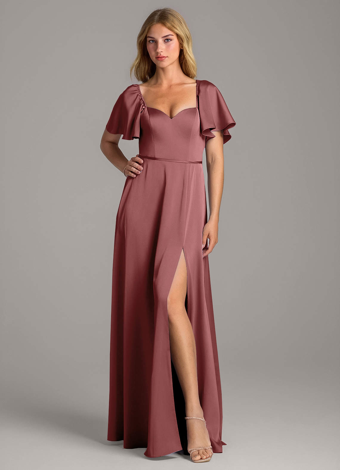 Azazie Chloe Bridesmaid Dresses Amethyst A-Line Sweetheart Neckline Stretch Satin Dress image1