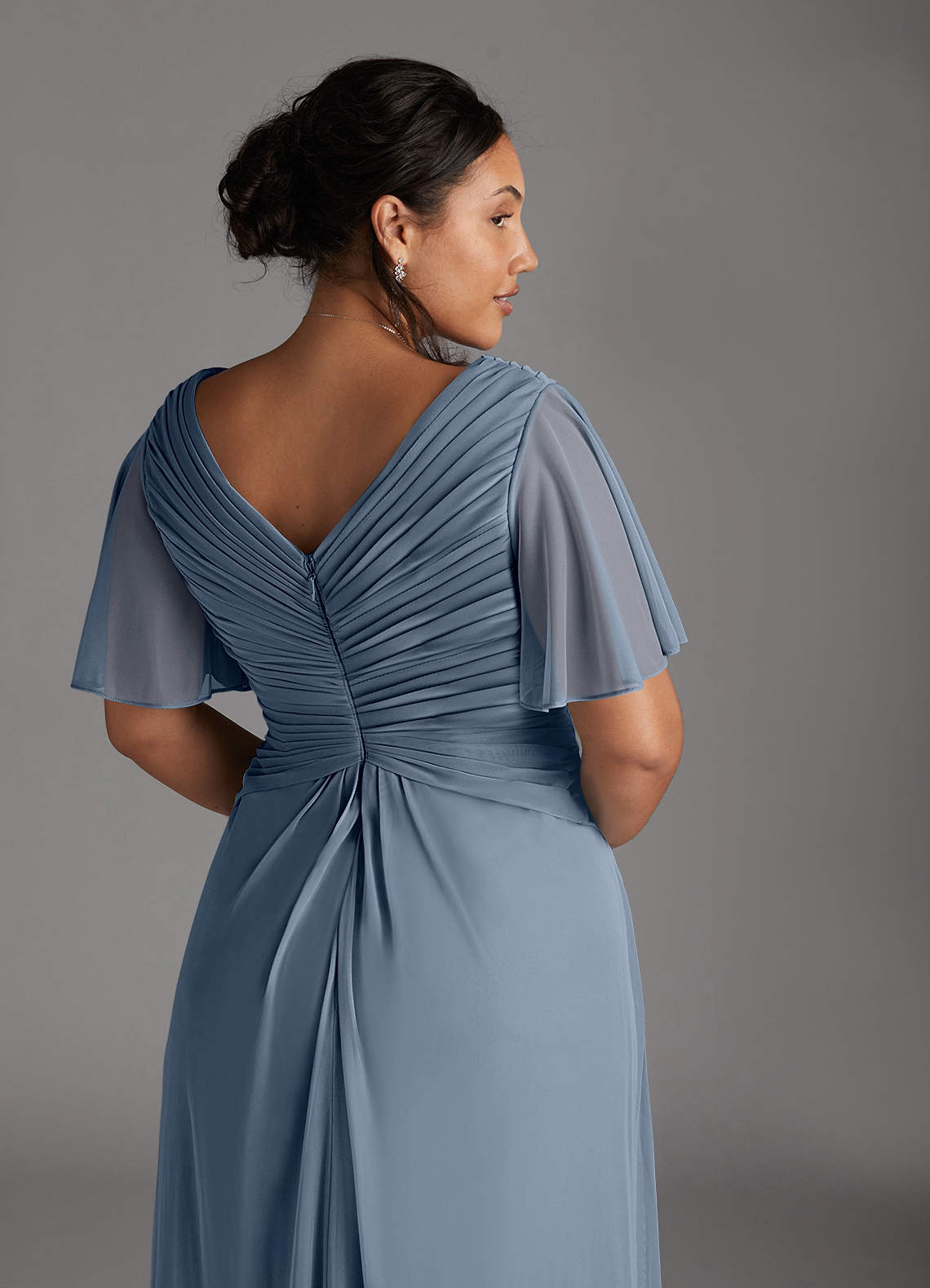 Azazie Emmeline Mother of the Bride Dresses Twilight A-Line V-Neck Pleated Mesh Dress image10