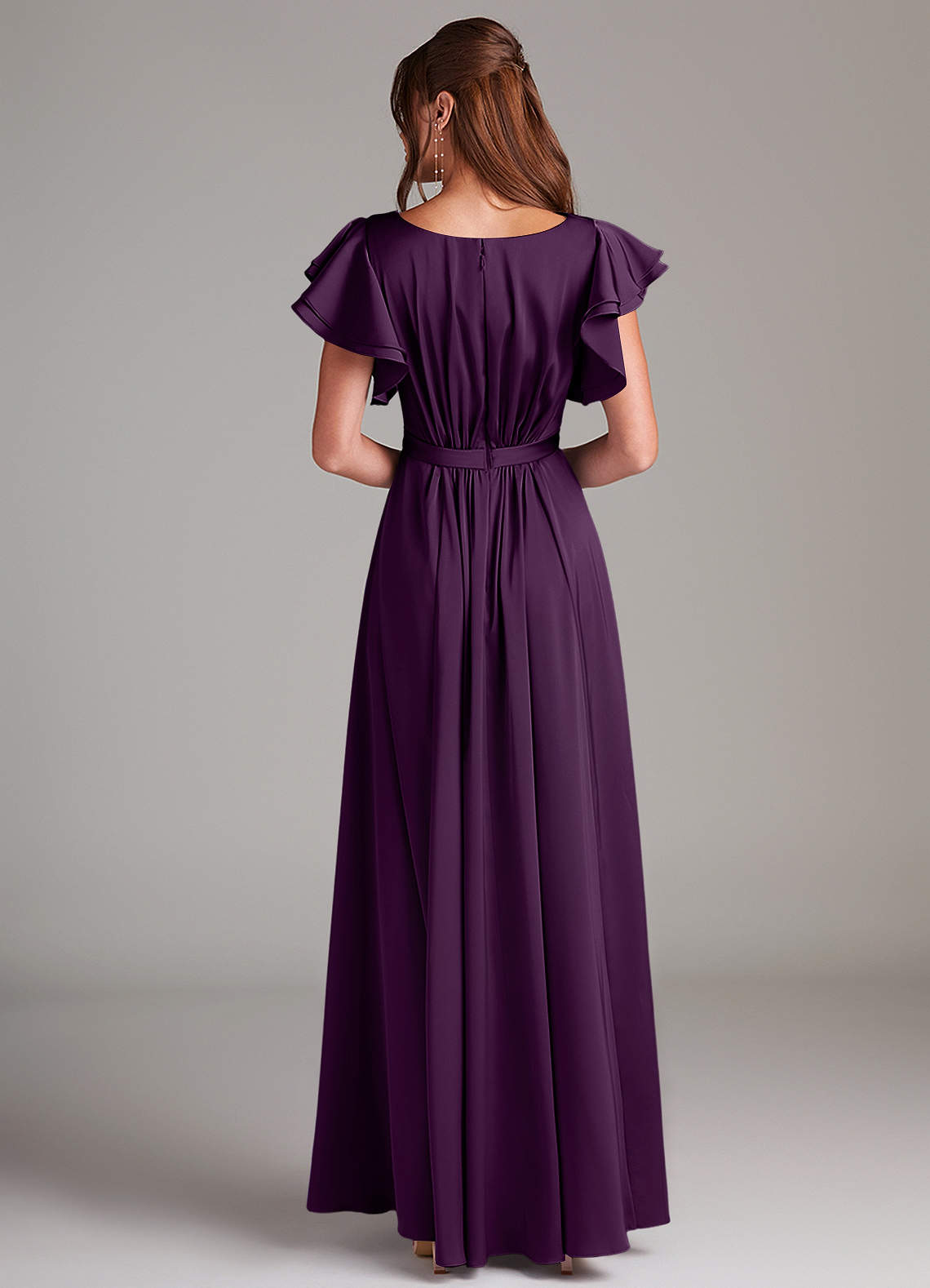 Azazie Daphne vestidos de dama de honor modestos Vestido de Corte en A Volante Hasta el suelo Satén Elástico image5