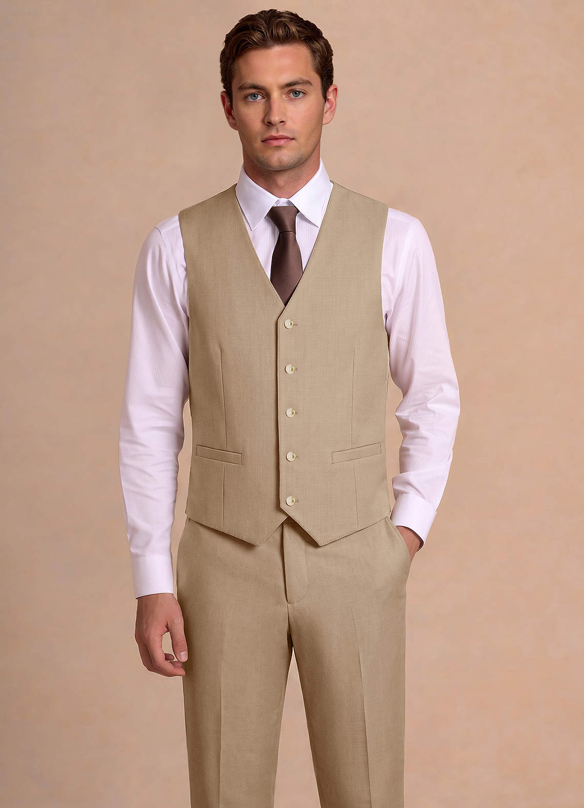 front Bennett Tan Wool Blend Suit Vest
