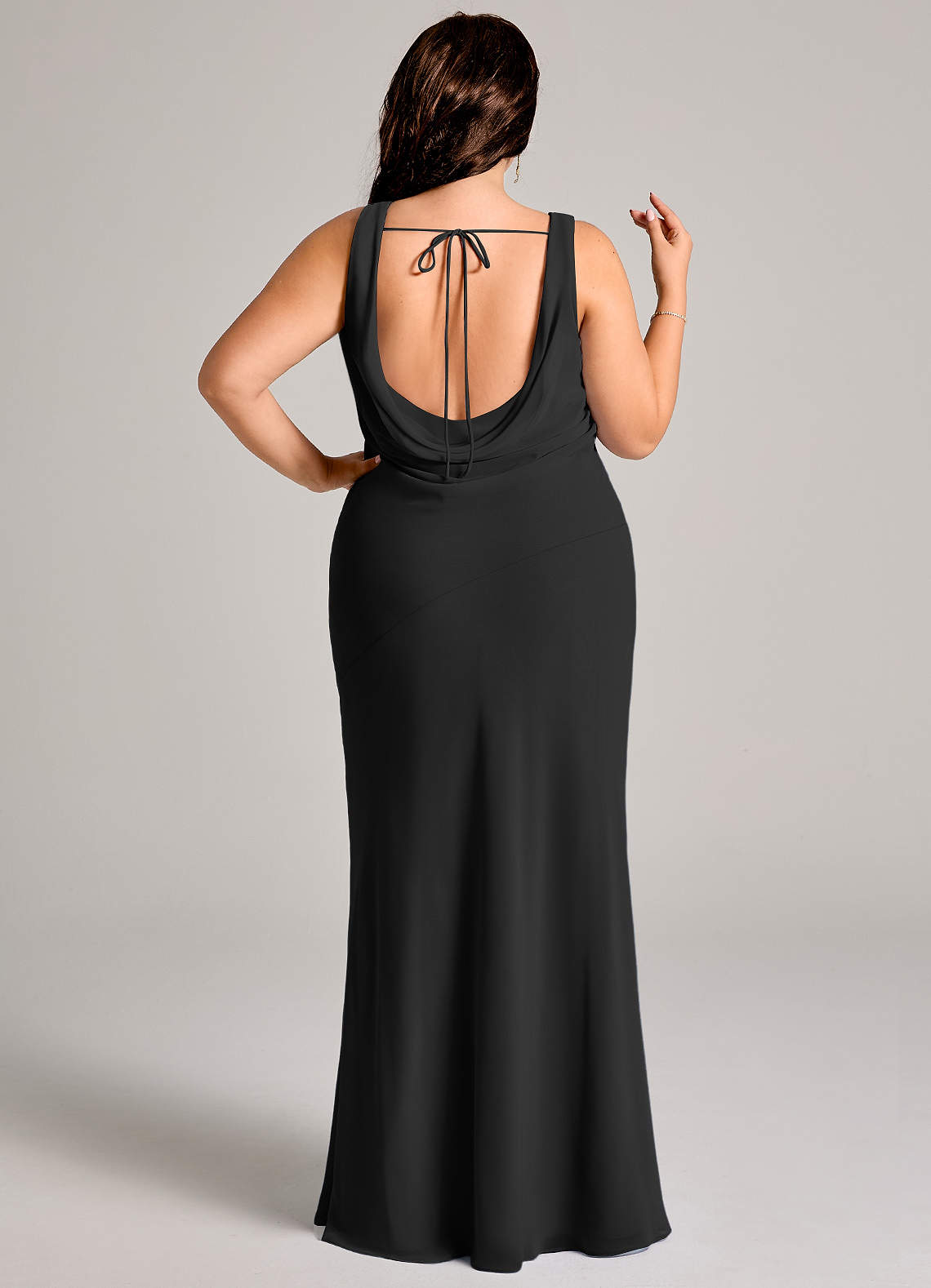 Azazie Rylina Probar vestidos en casa Vestido de Negro de Gasa de Corte Sirena con Plisado image10