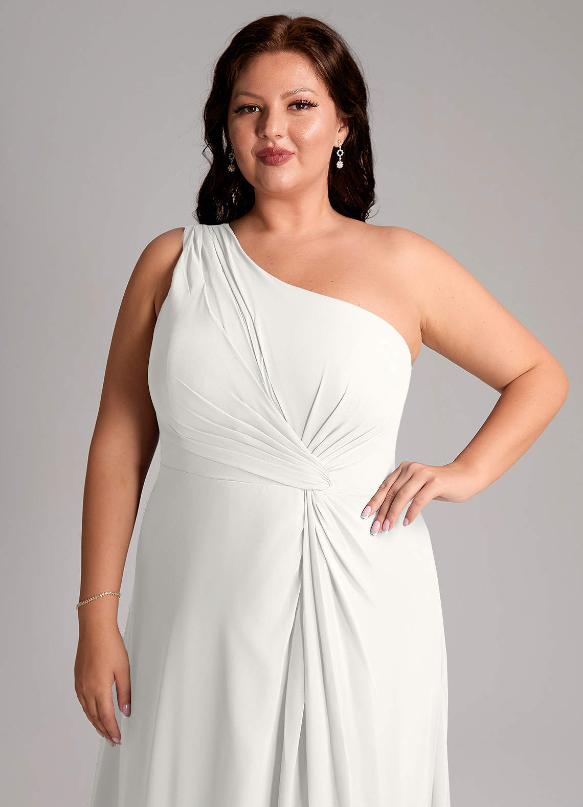 Azazie Brooke Jurken voor bruidsmeisjes Jurk van Chiffon met A-lijn One-shoulder Wit image12