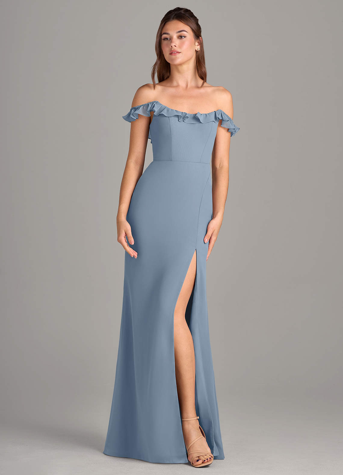 Azazie Callie Bridesmaid Dresses Dusty Blue Mermaid Side Slit Chiffon Convertible Dress image6