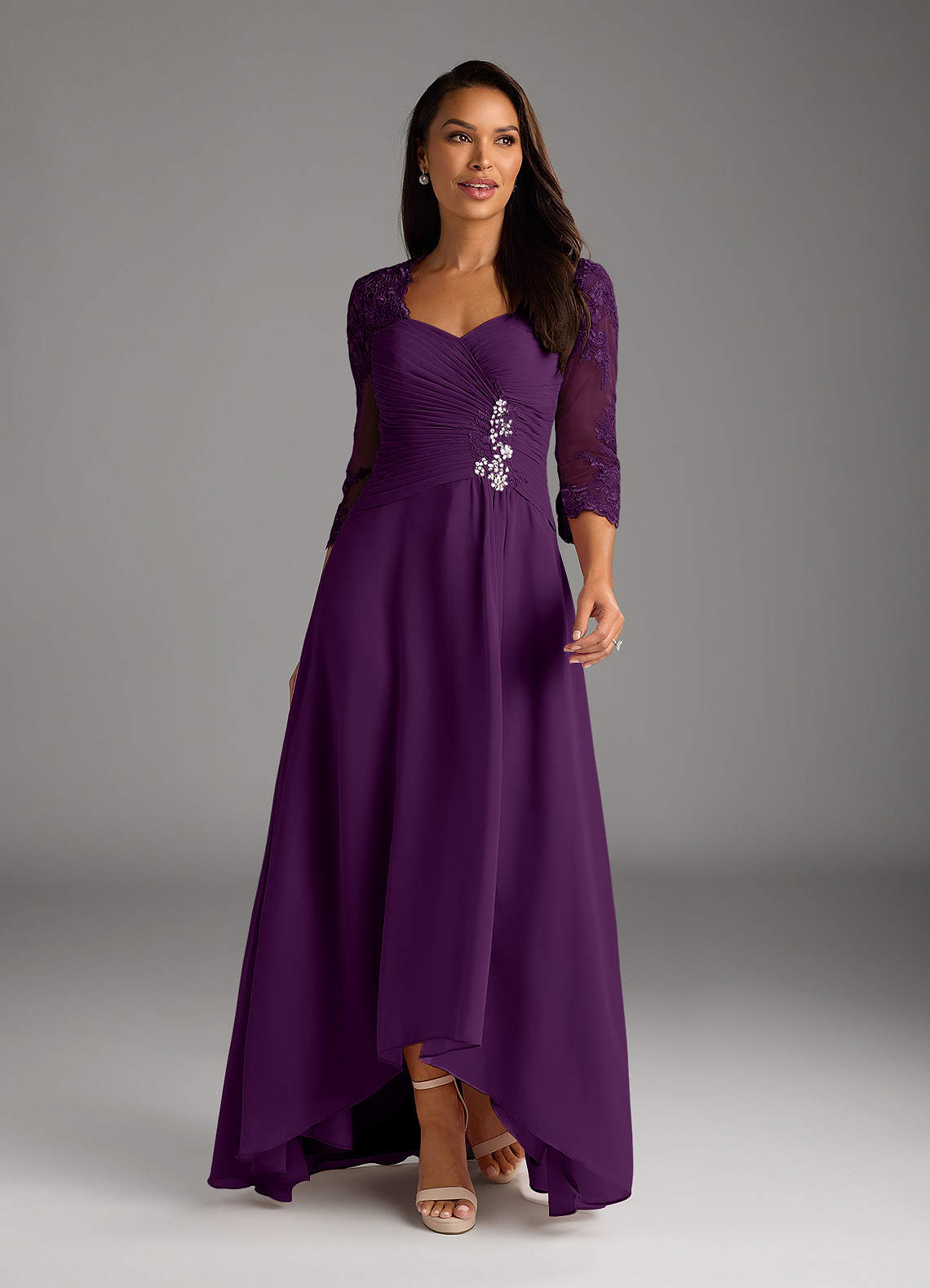 Azazie Devereaux Mother of the Bride Dresses Grape A-Line Lace Chiffon Dress image1
