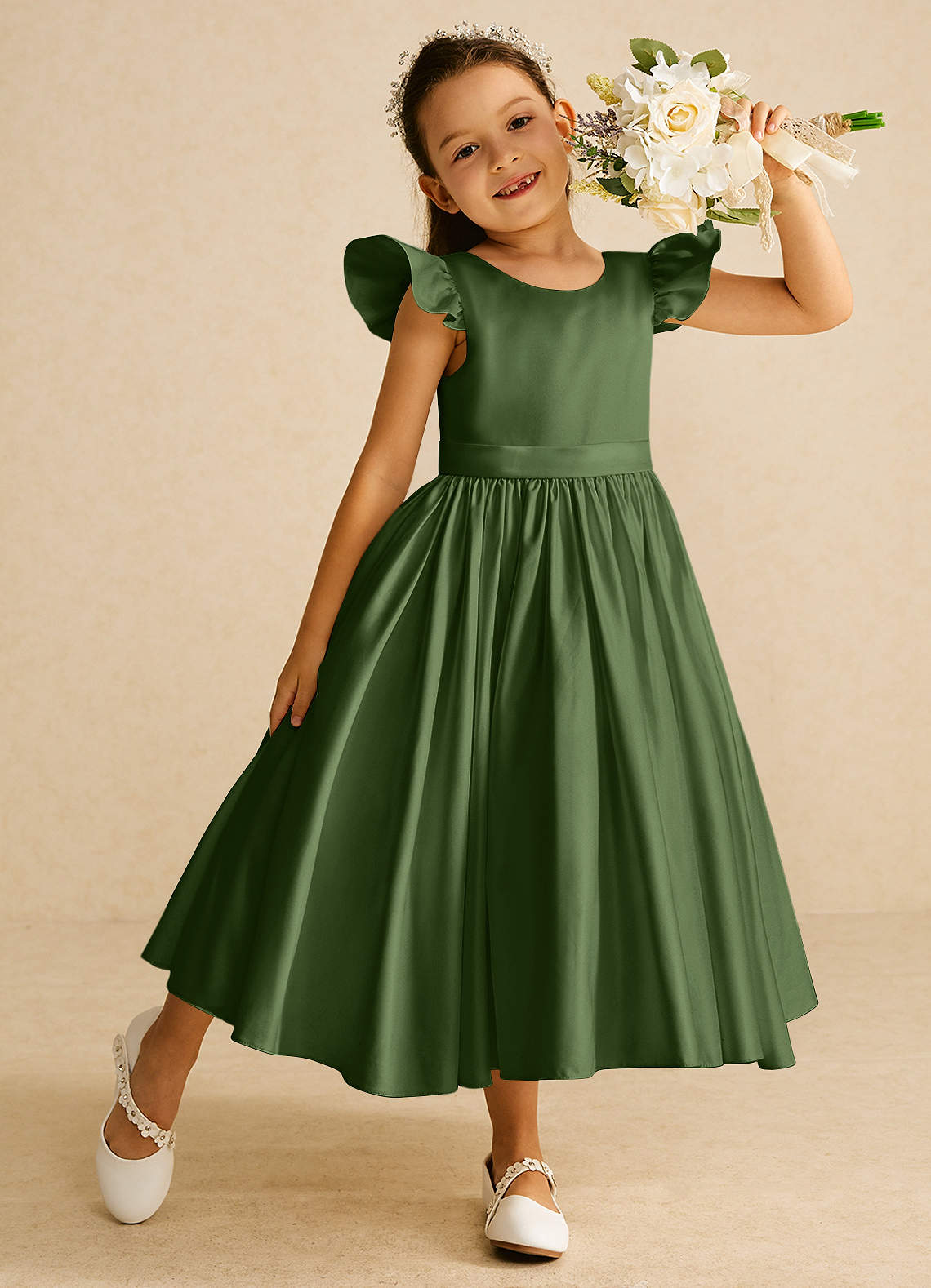 dark green dress girls Girl's Emerald Green Beaded Dress | Flower Girl Dress main image 0