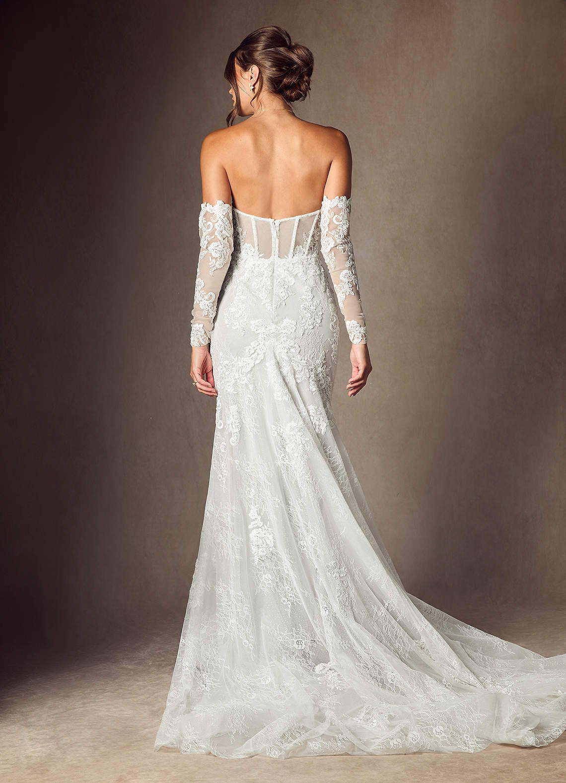 Azazie Caitlin Wedding Dresses Diamond White Mermaid Strapless Lace Dress image10