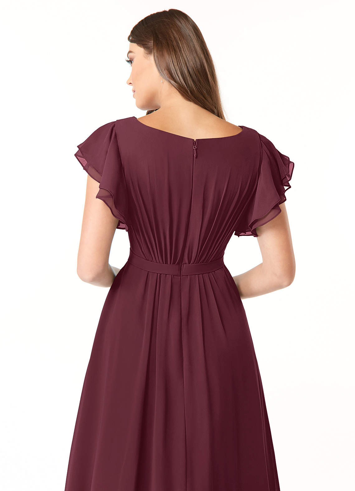 Azazie Daphne Modest Bridesmaid Dresses A-Line Ruffled Chiffon Floor-Length Dress image4