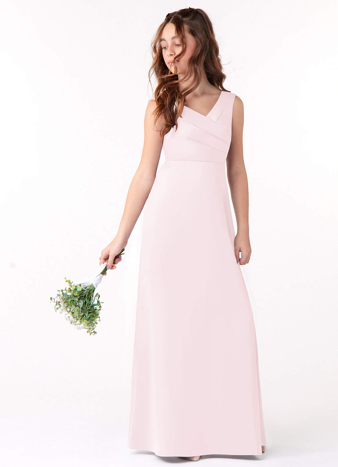 Azazie Sadia Vestido de Rosa Rubor de Satin Mate de Acampanado con Plisado image1