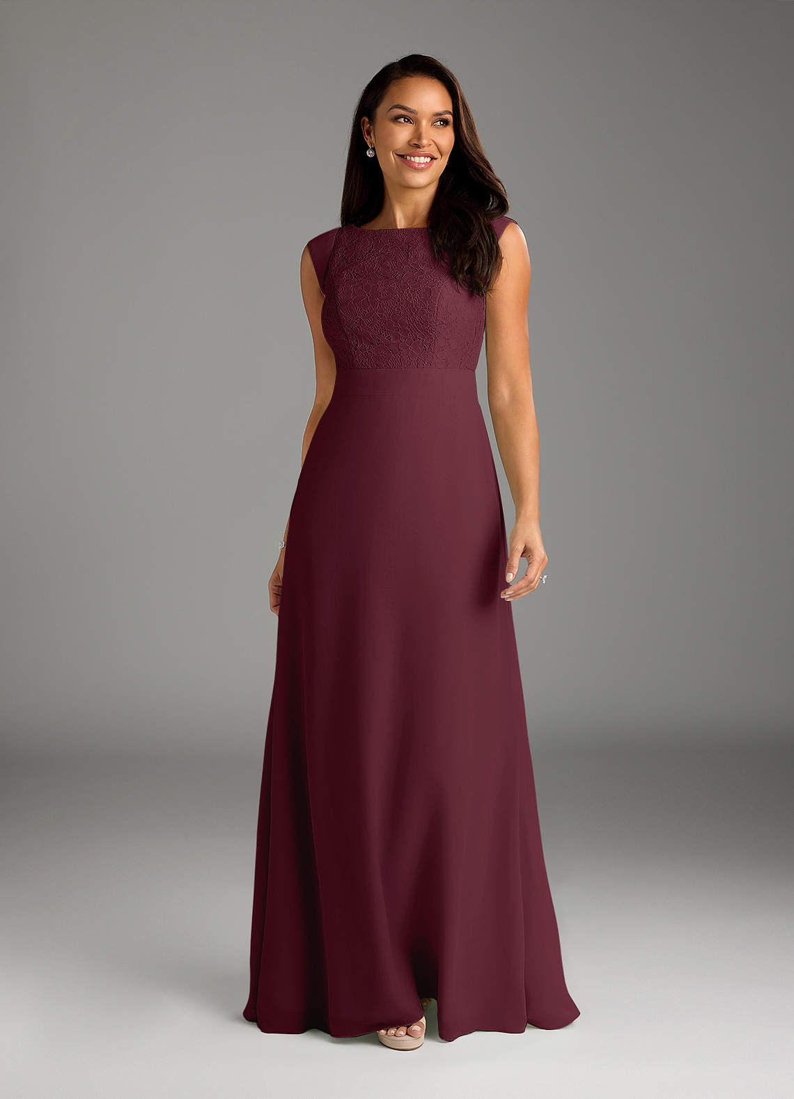 Azazie Bettina Mother of the Bride Dresses Cabernet A-Line Lace Chiffon Dress image1