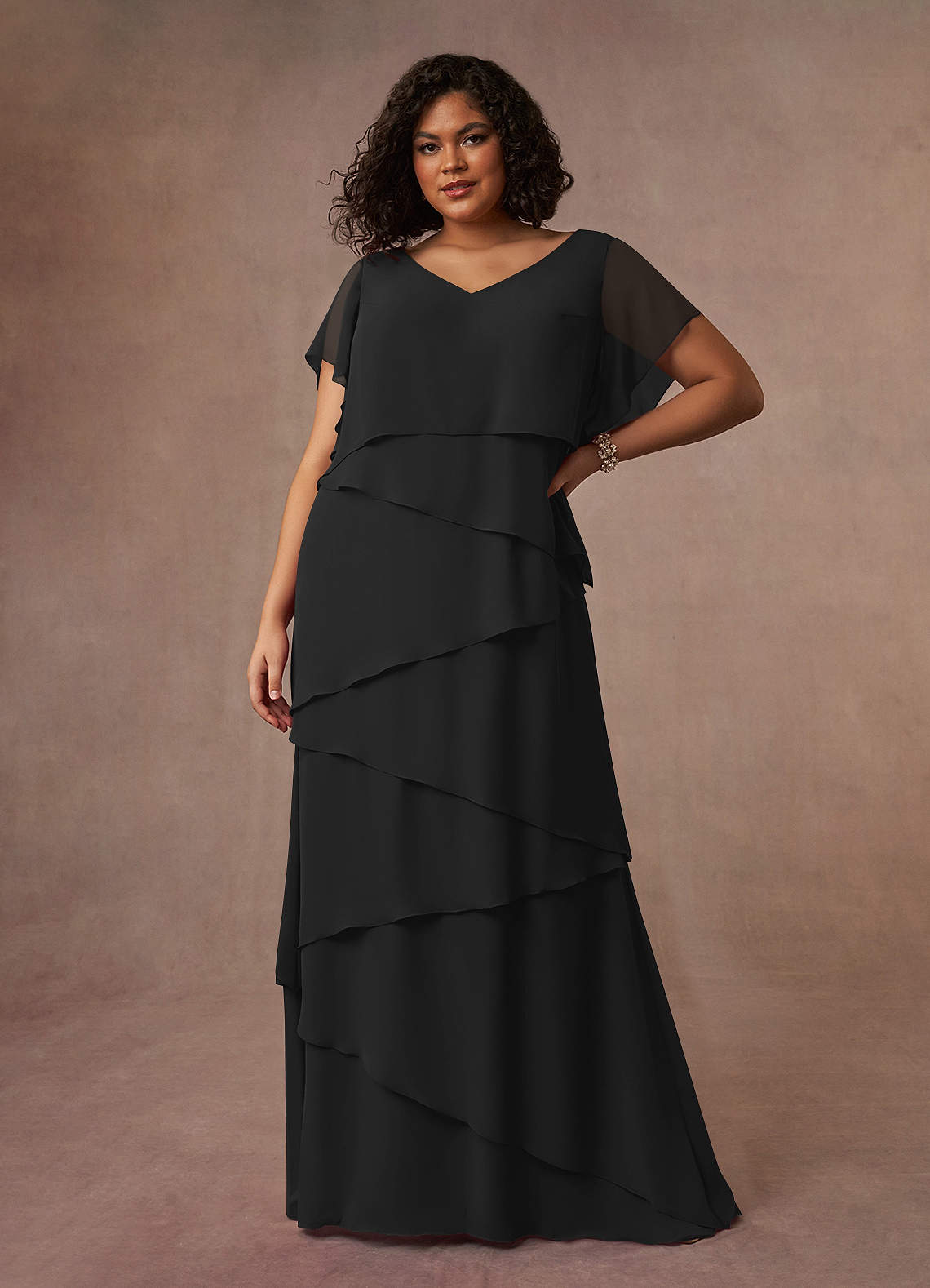 Azazie OHara Mother of the Bride Dresses Black A-Line V-Neck Chiffon Dress image2
