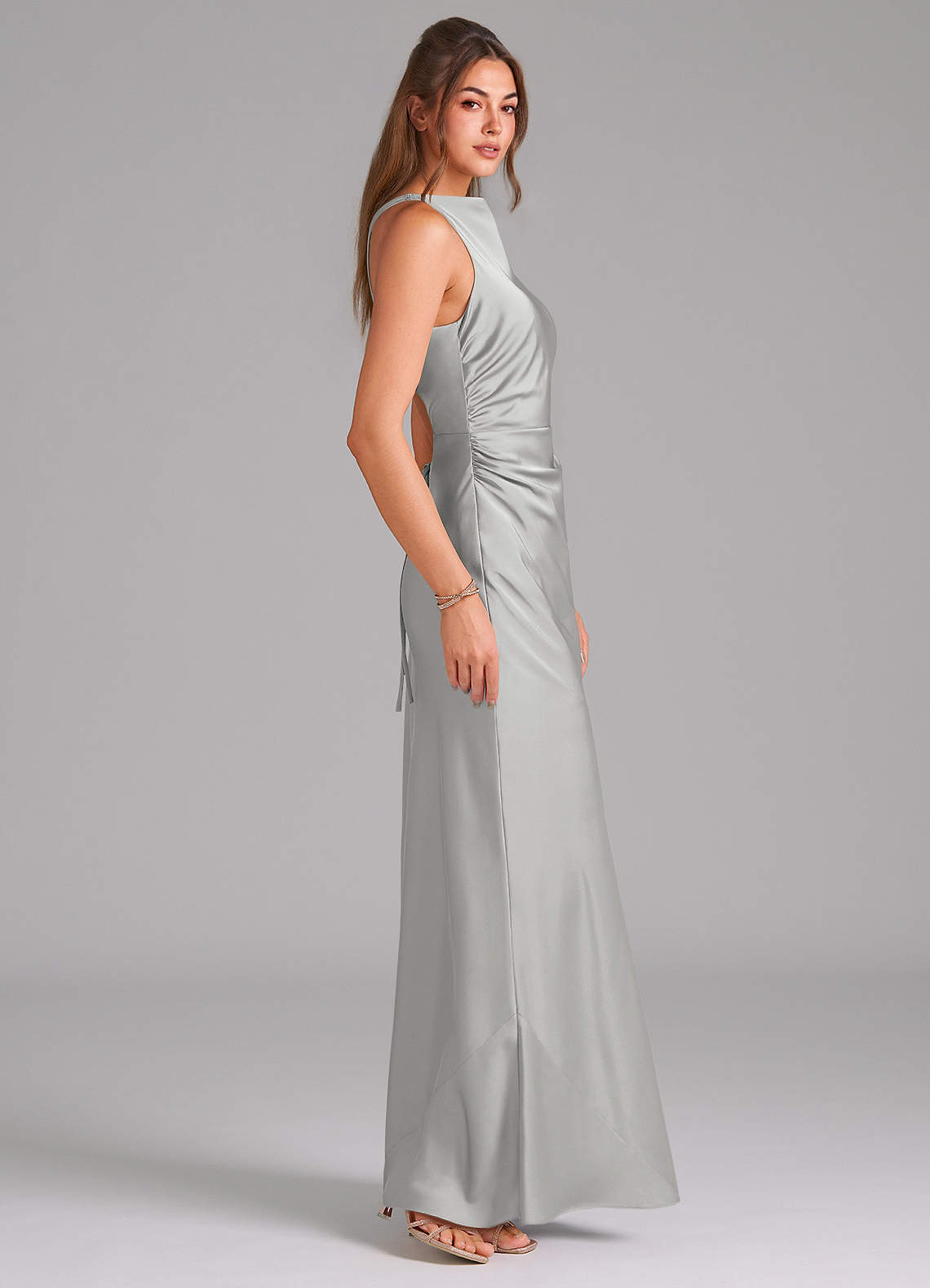 Azazie Evadne Brudepigekjoler Skede Plisseret Stræk satin Gulv-længde Kjole image3