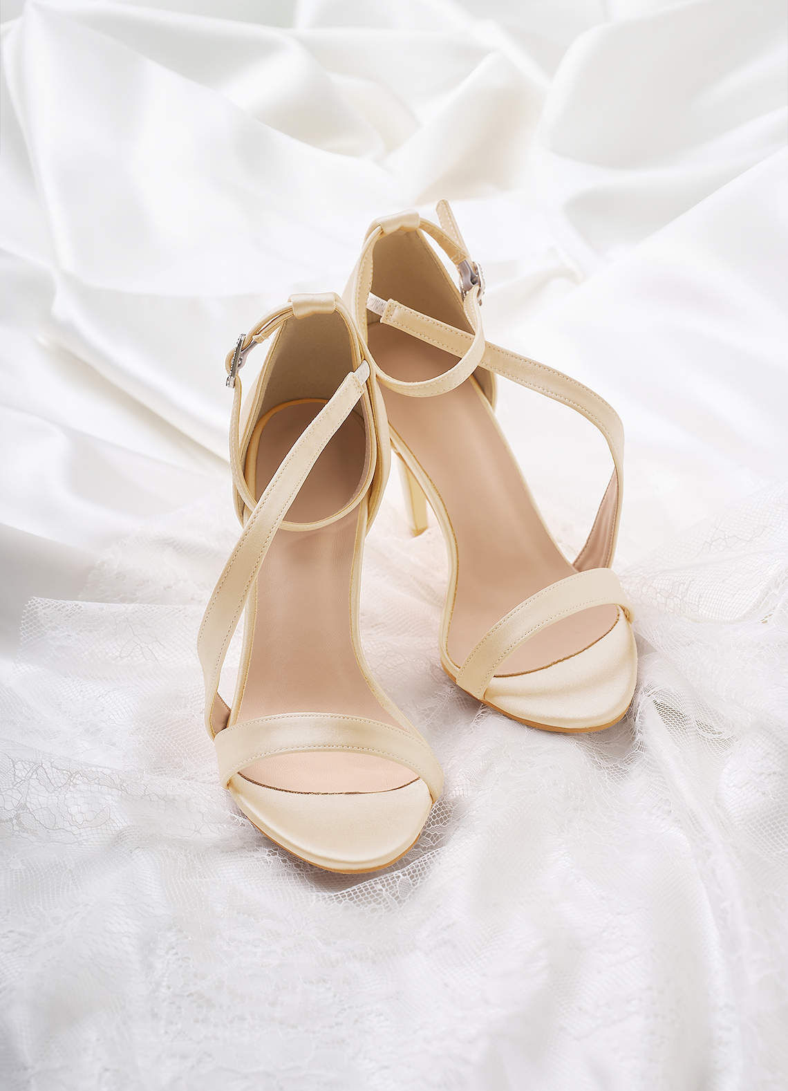 front Matching Color Satin Wrap Strap Stiletto Sandals
