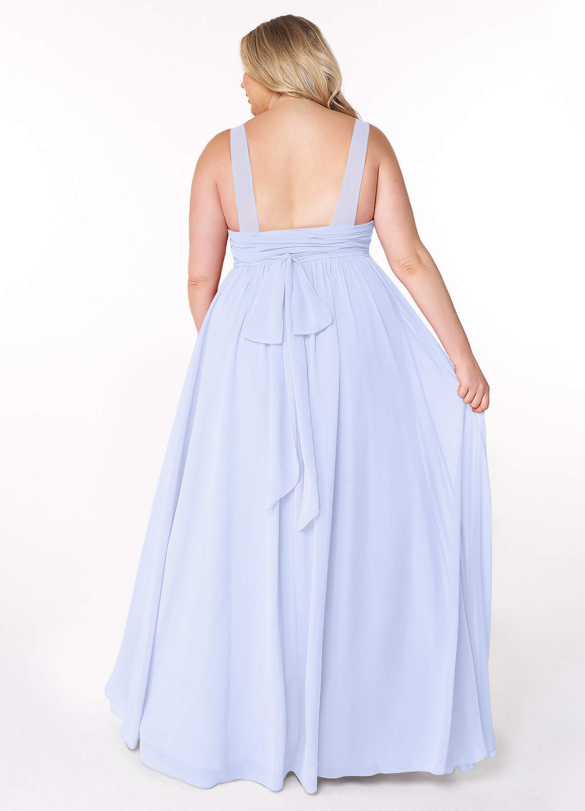 Azazie Kora Vestidos de damas de honor Vestido de Lavanda de Gasa de Corte en A con Plisado image7