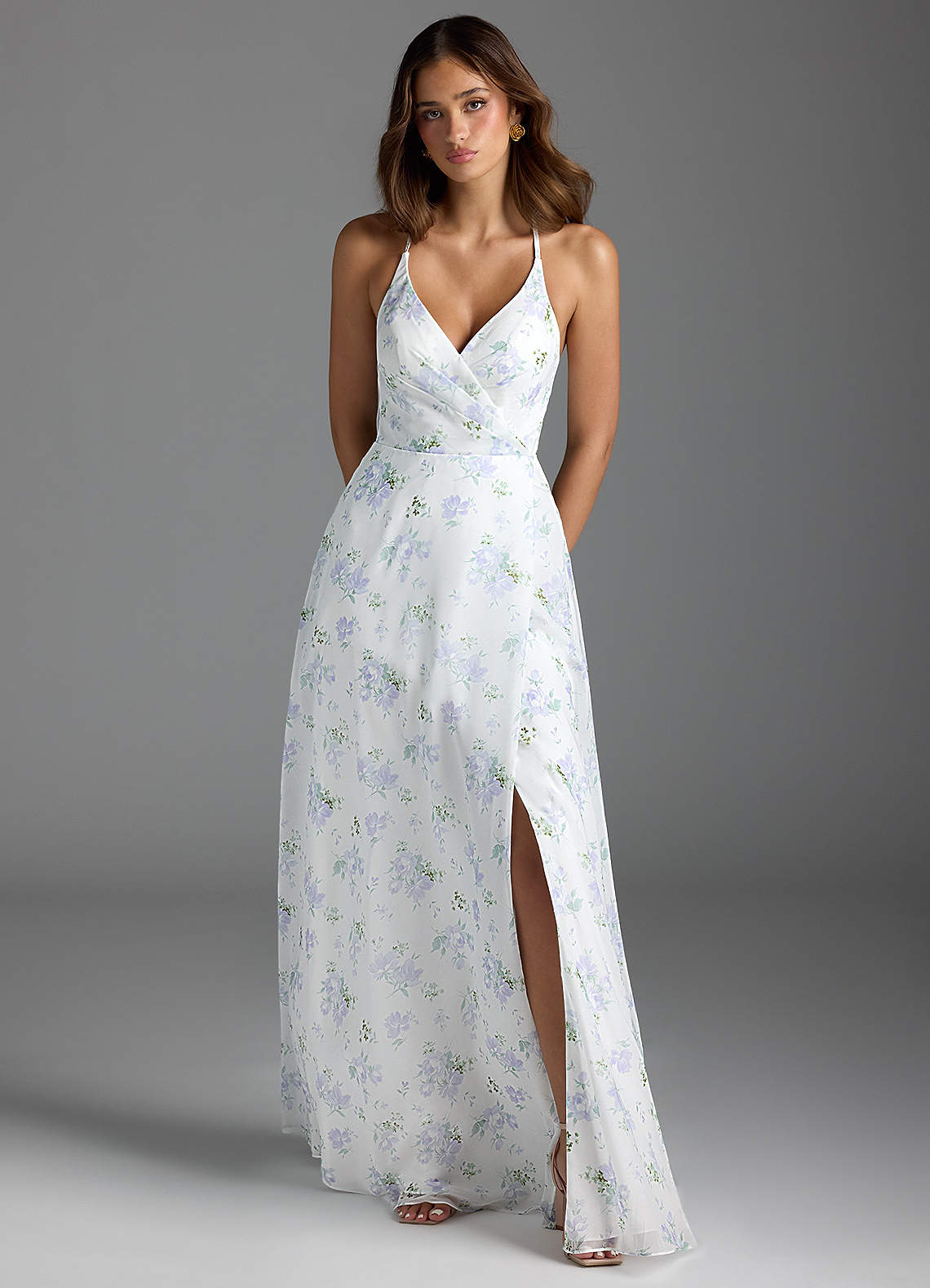 Azazie A-Line V-Neck Floor-Length Chiffon Bridesmaid Dresses - Blue Vintage Floral