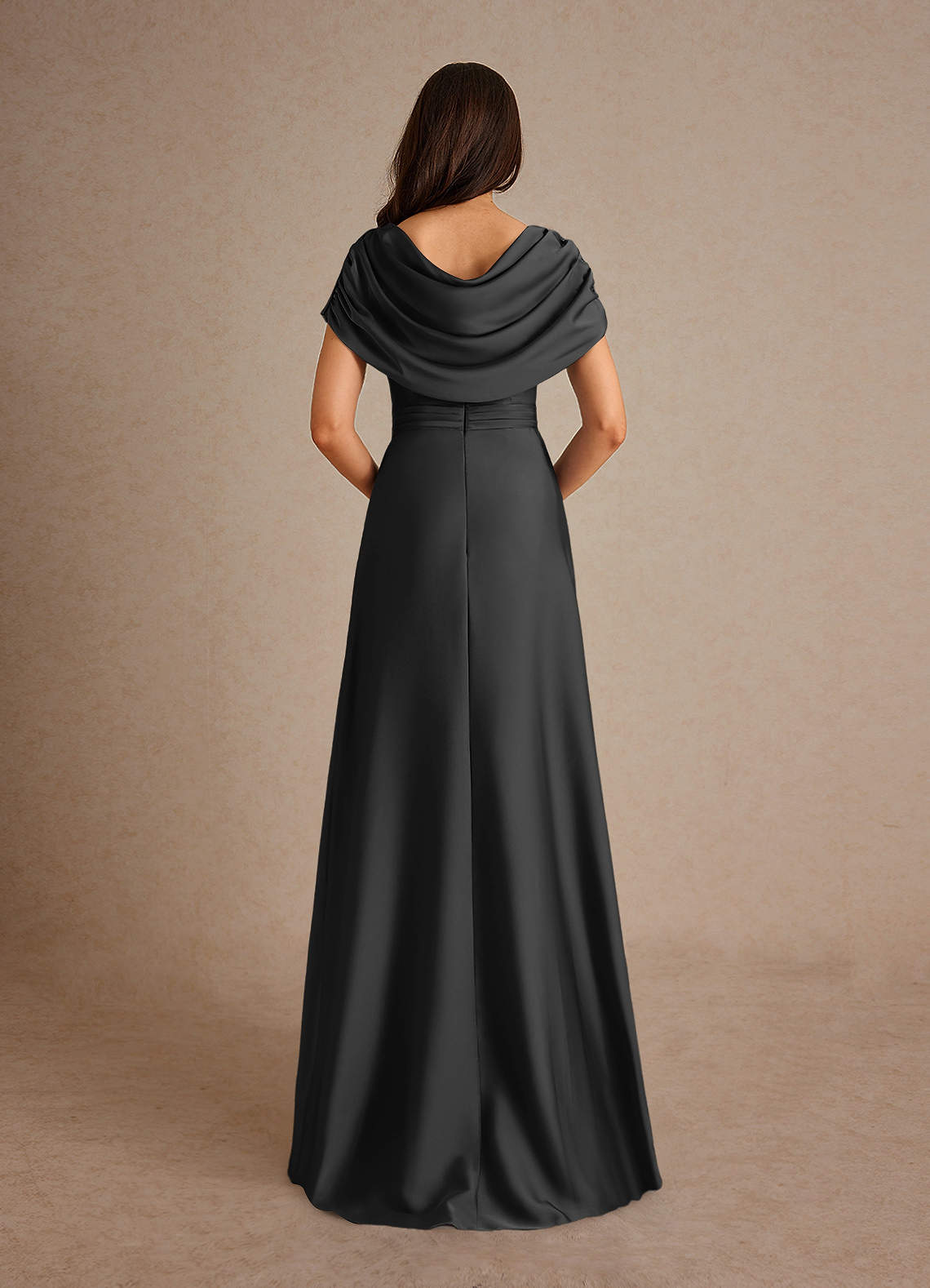 Azazie Branford Mother of the Bride Dresses Black A-Line Pleated Stretch Satin Dress image2