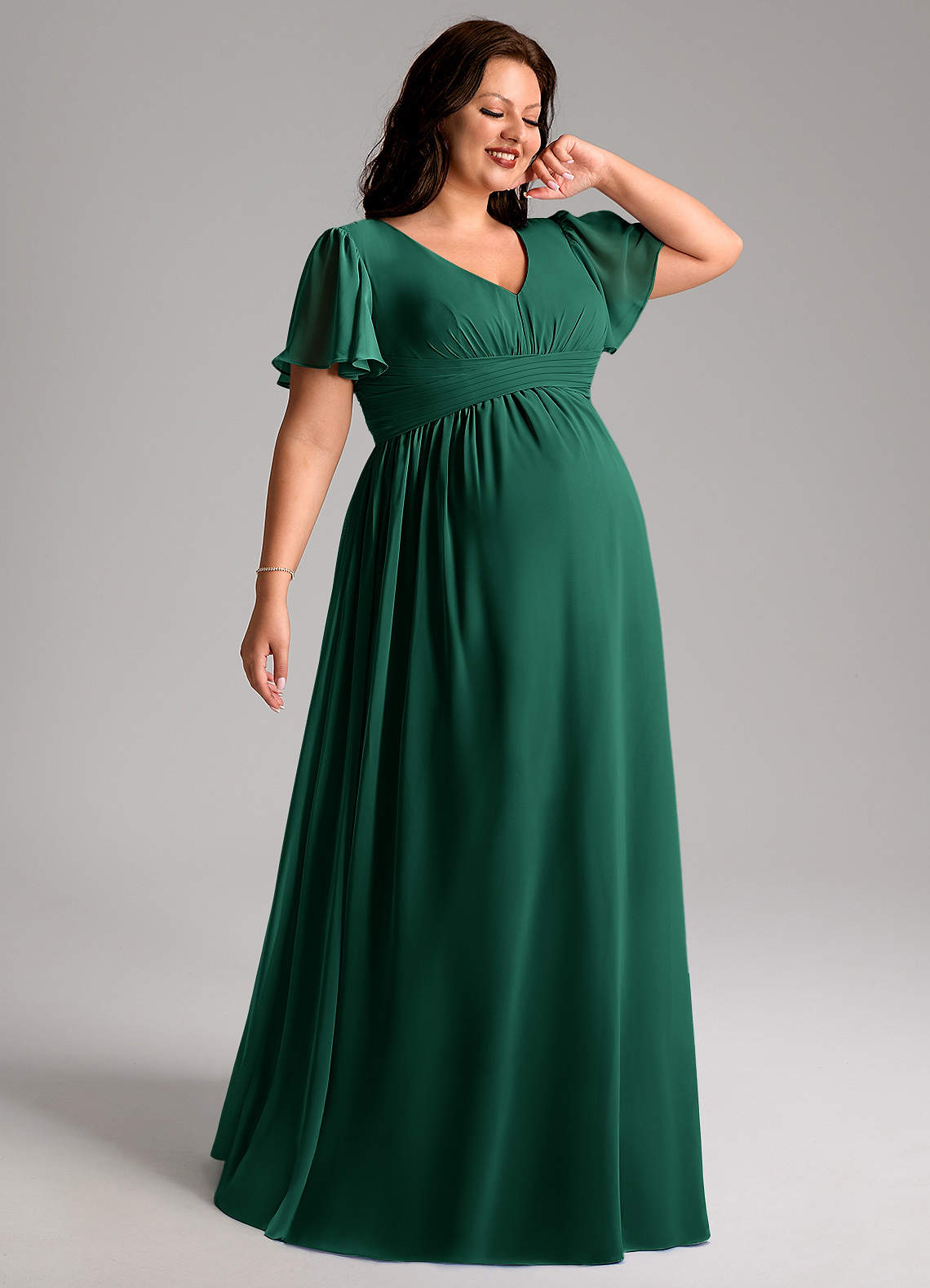 Azazie Verna Maternity Bridesmaid Dresses A-Line V-Neck Ruched Chiffon Floor-Length Dress image1
