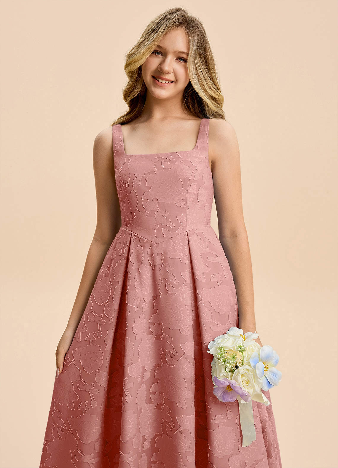 Azazie Amalie Junior Rosette A-Line Ruched Floral Burnout Dress image7