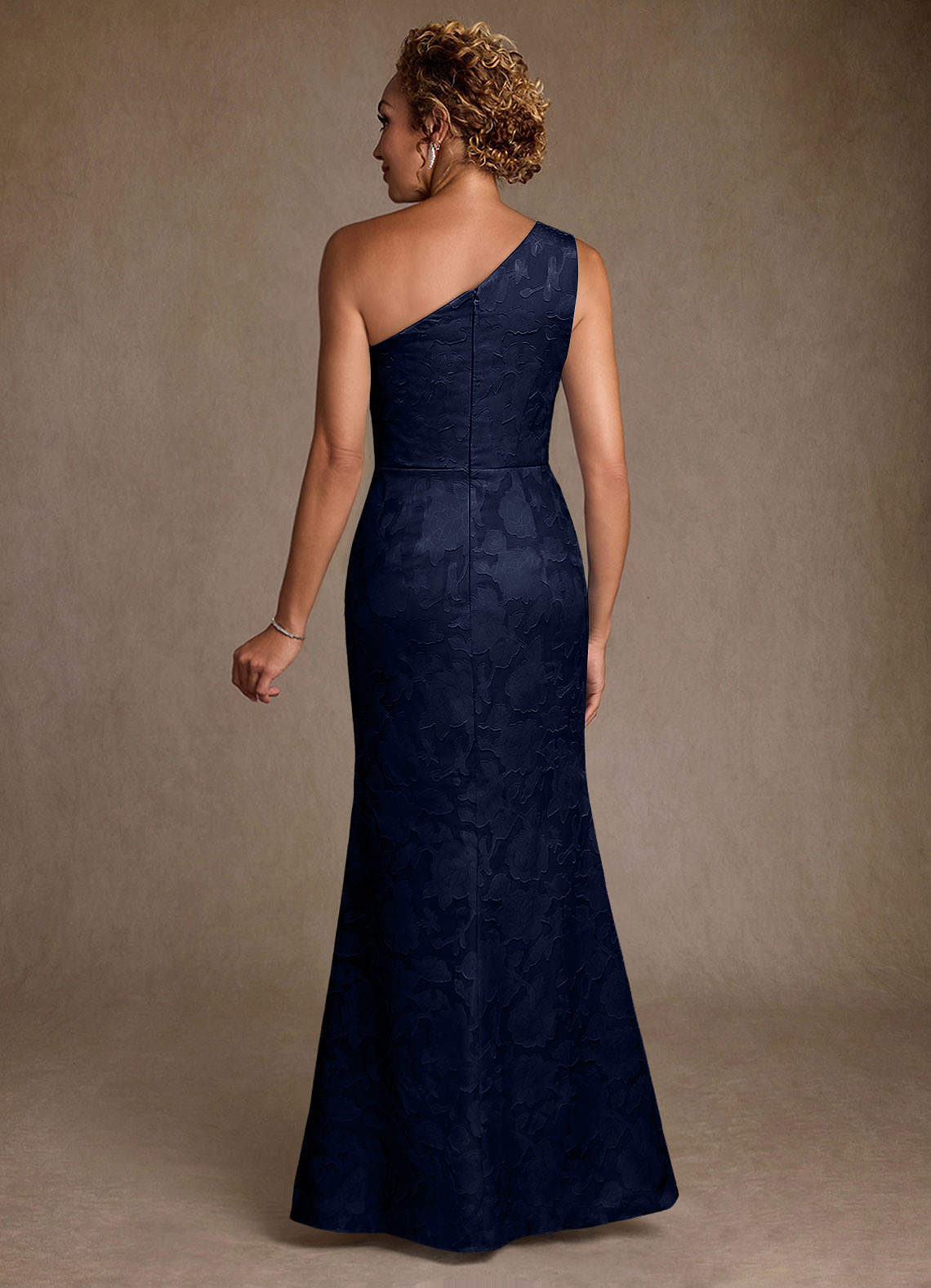 Azazie Joylin Mother of the Bride Dresses Dark Navy Trumpet One Shoulder Floral Burnout Dress image1