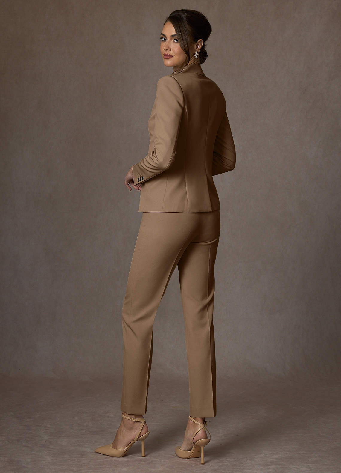 front Victoria Truffle Refined Weave Full Length Dress Pants