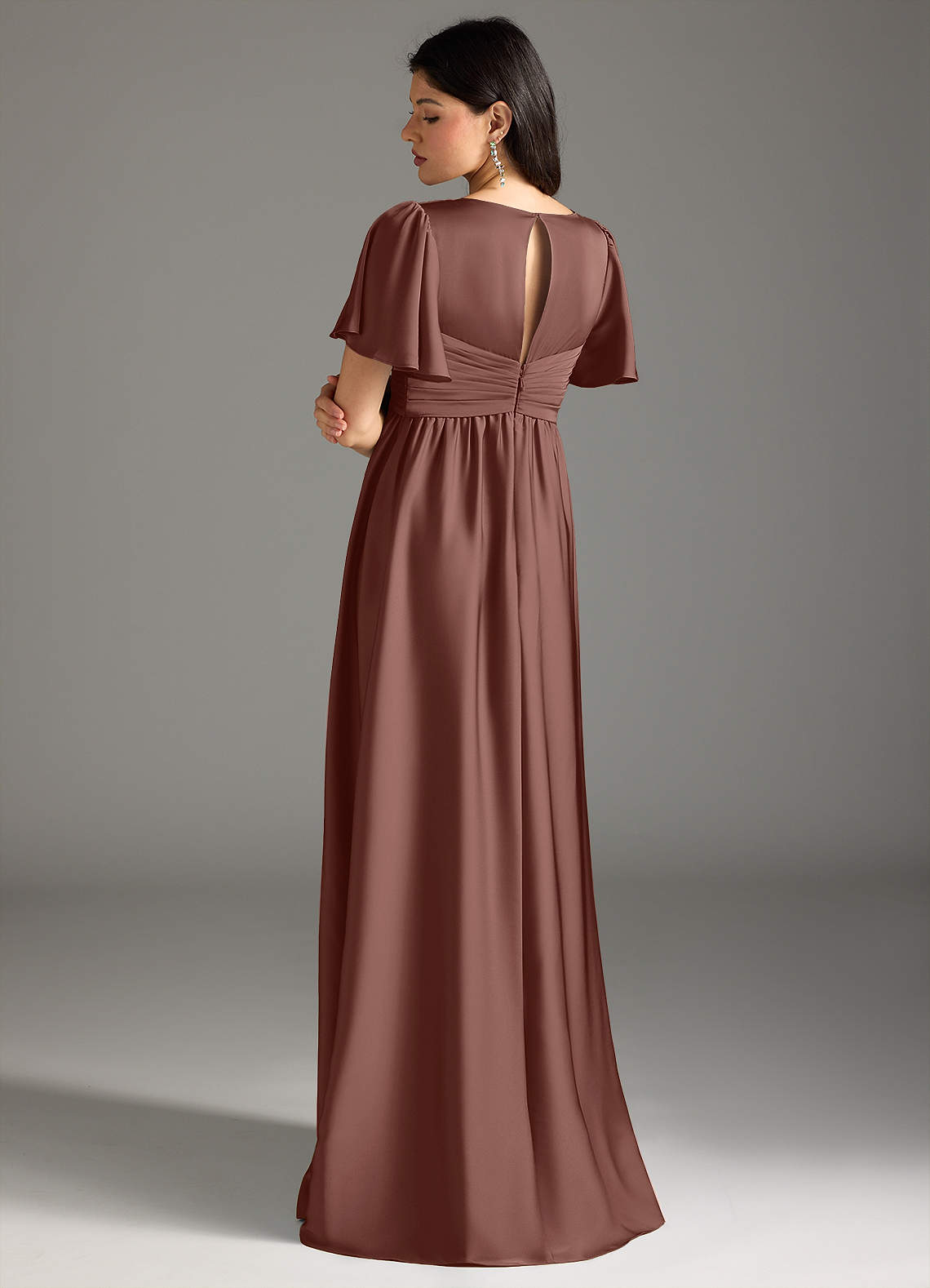 Azazie Verna vestidos de dama de honor de maternidad Vestido de Corte En A Volante Hasta el suelo Satén Elástico image1
