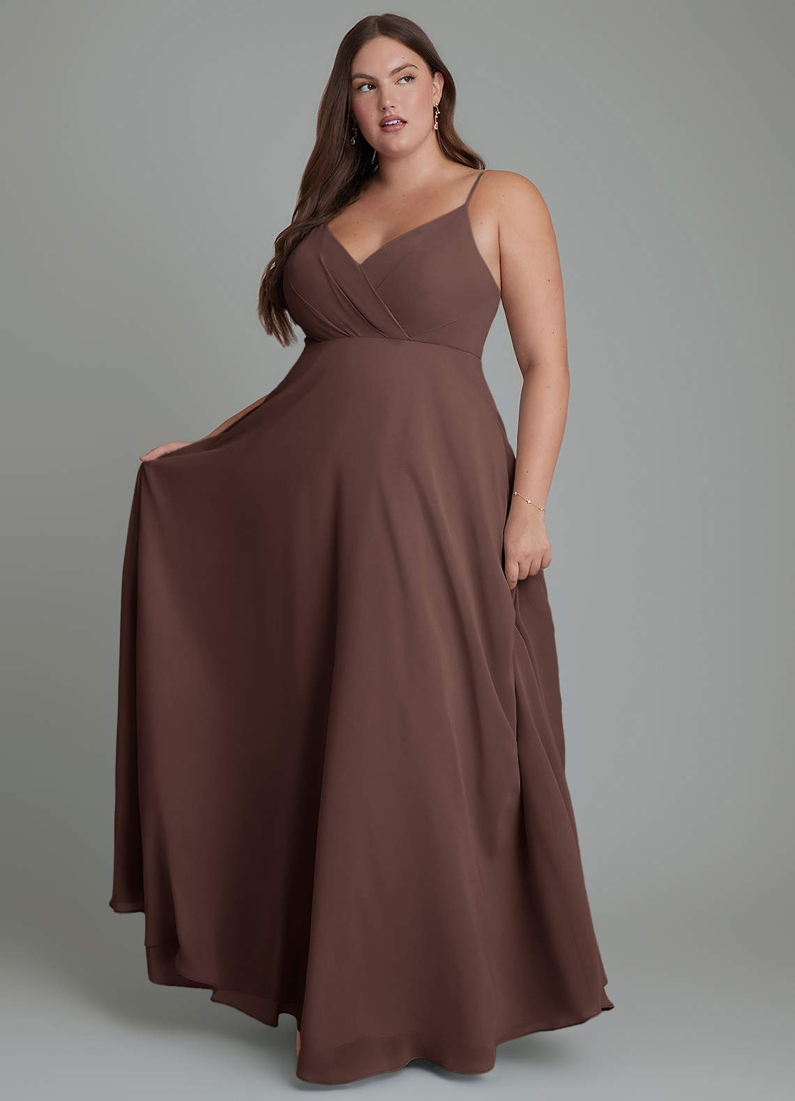 Azazie Amani Brautjungfernkleider A-Linie Plissee Chiffon Kleid Ganache image1
