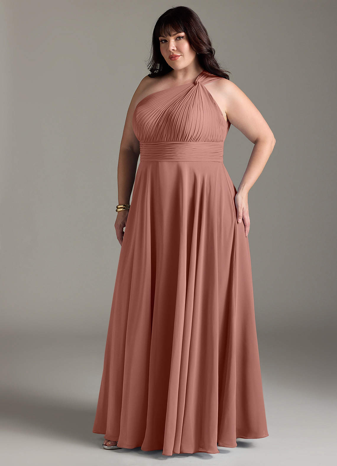 Azazie Charlize Robes de demoiselle d'honneur Robe Trapèze en Mousseline de soie Ue épaule Rose De Cèdre image10