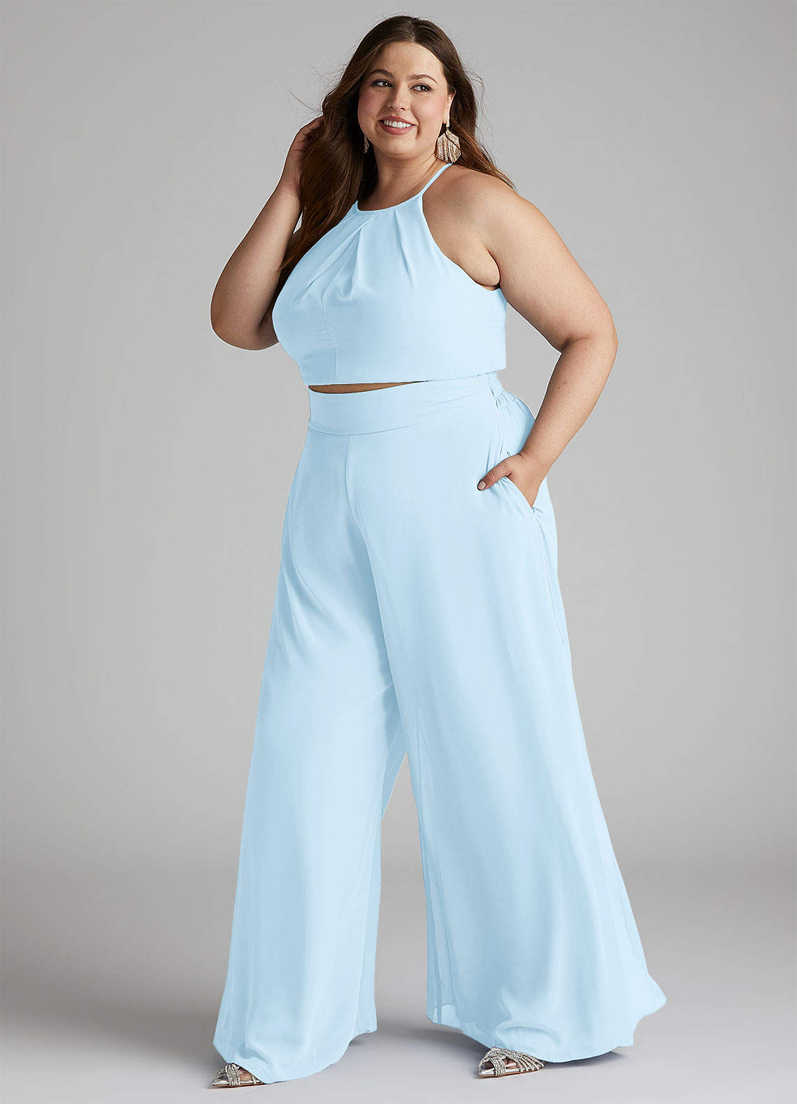Azazie Kenzi Bridesmaid Dresses Sky Blue Pleated Chiffon Jumpsuit image1