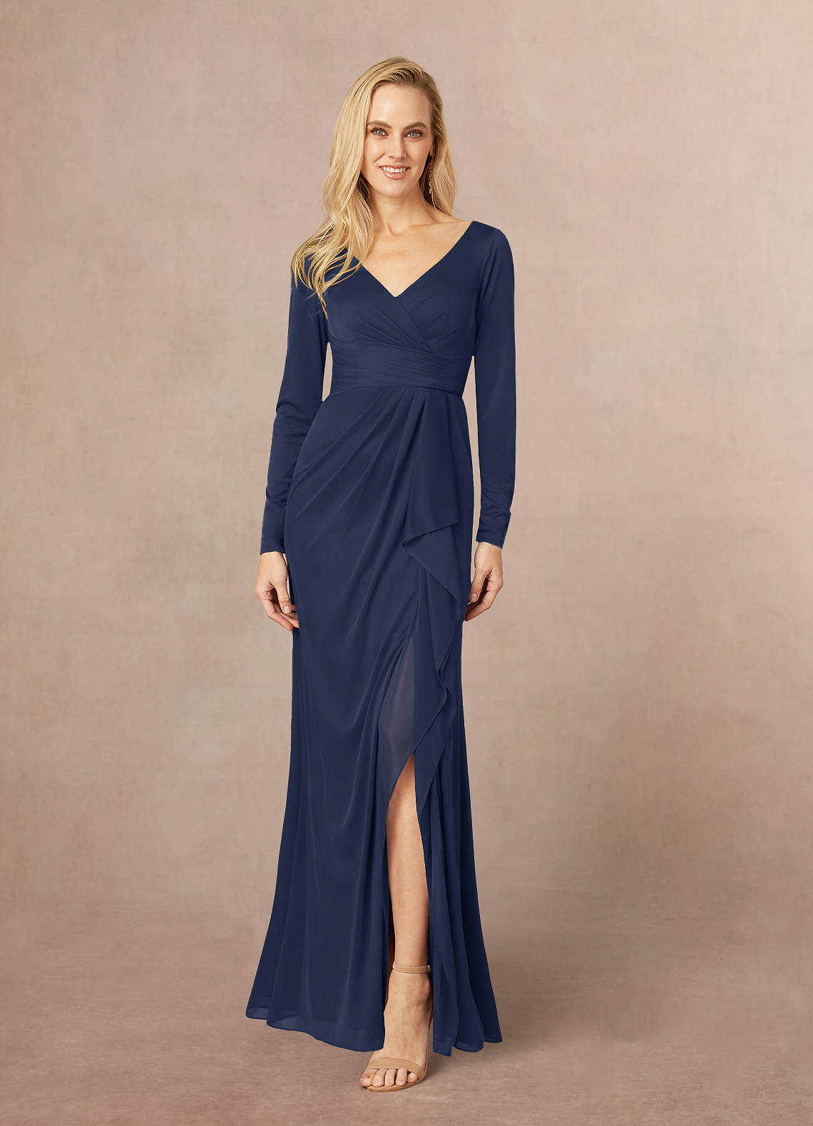 Azazie Risa Mère de la mariée Robes Robe Sirène en Maille Col V plissé Bleu Marine Foncé image1
