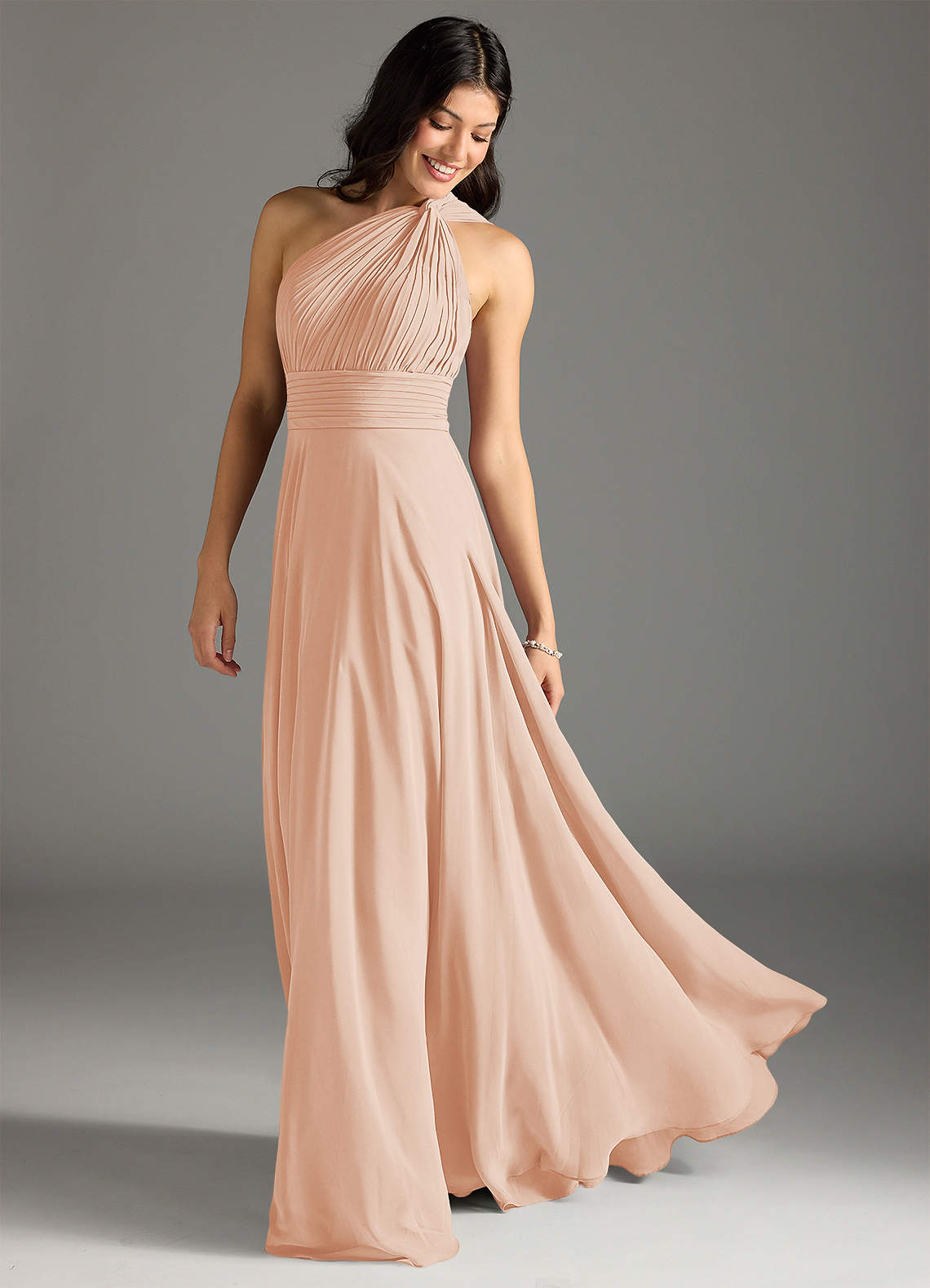 Azazie Charlize Bridesmaid Dresses English Rose A-Line One Shoulder Chiffon Dress image1