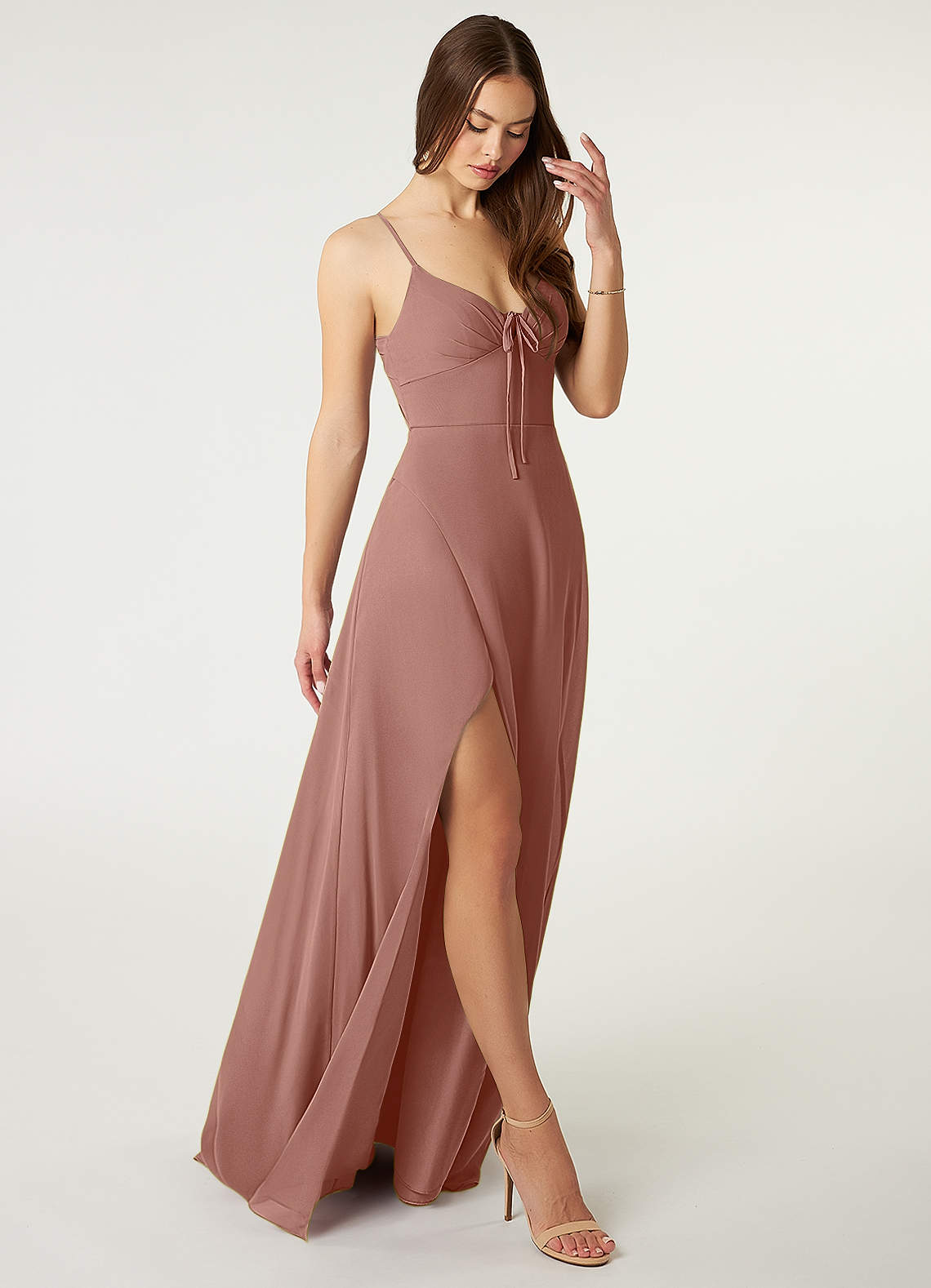 Azazie Minie Bridesmaid Dresses Cedar Rose A-Line Bow Chiffon Dress image1