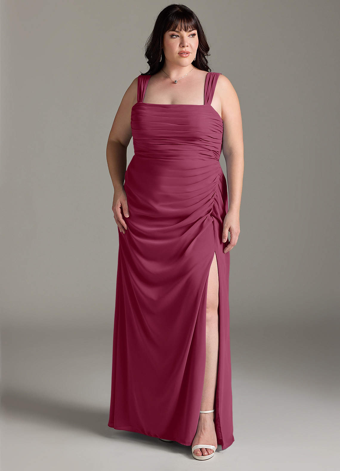 Azazie Jesaphine Jurken voor bruidsmeisjes Jurk van Chiffon met Kolom Boog Moerbei image1