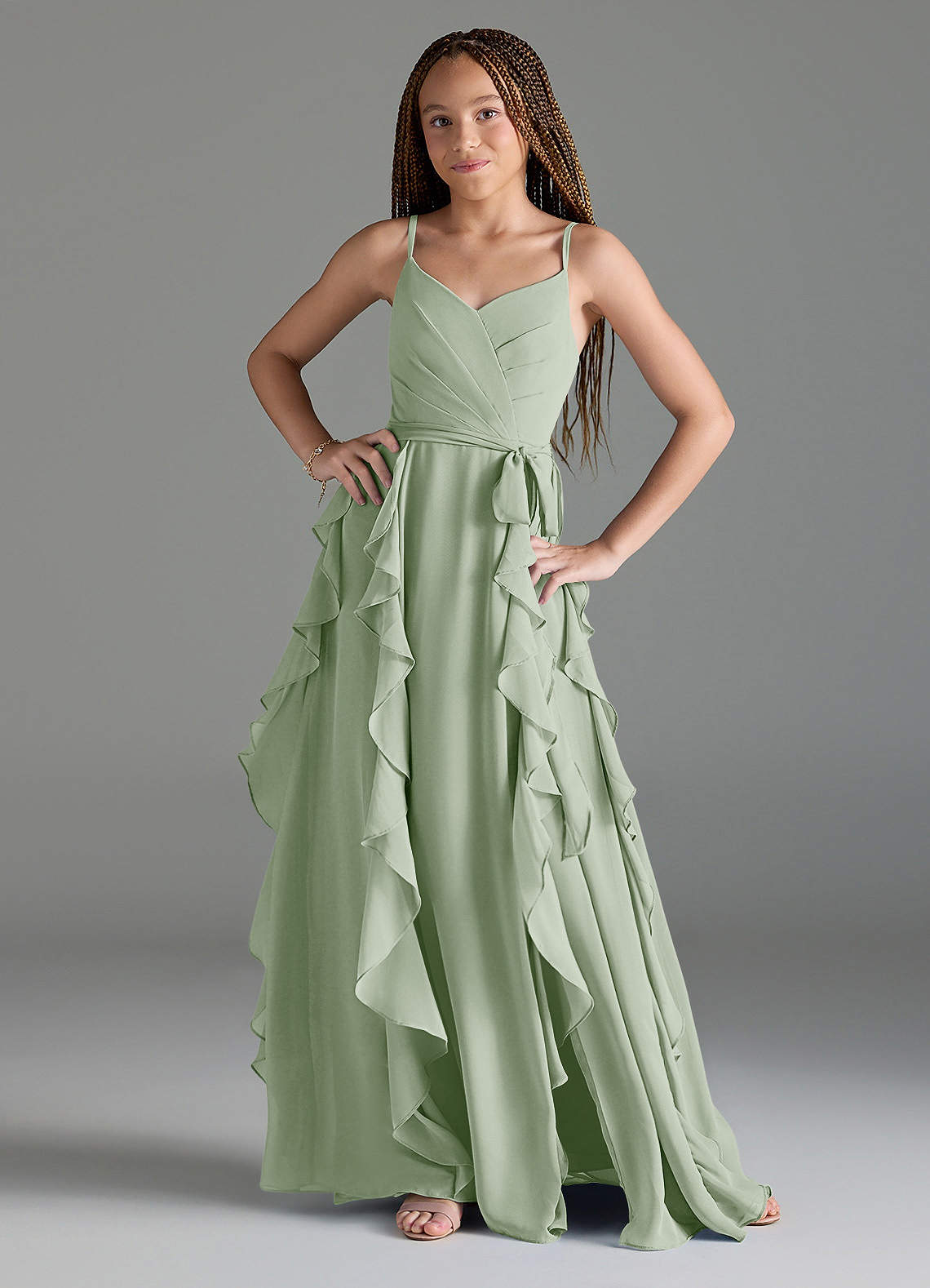 Nuage Airy DressサイズS Azazie Peyton Junior Bridesmaid Dress in Dusty Sage | Azazie