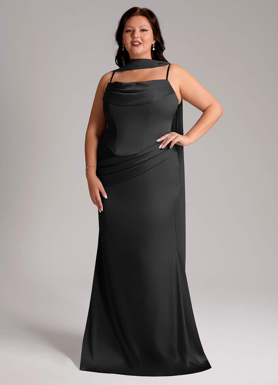 Azazie Sorrel Bridesmaid Dresses Black Mermaid Strapless Stretch Satin Convertible Dress image1