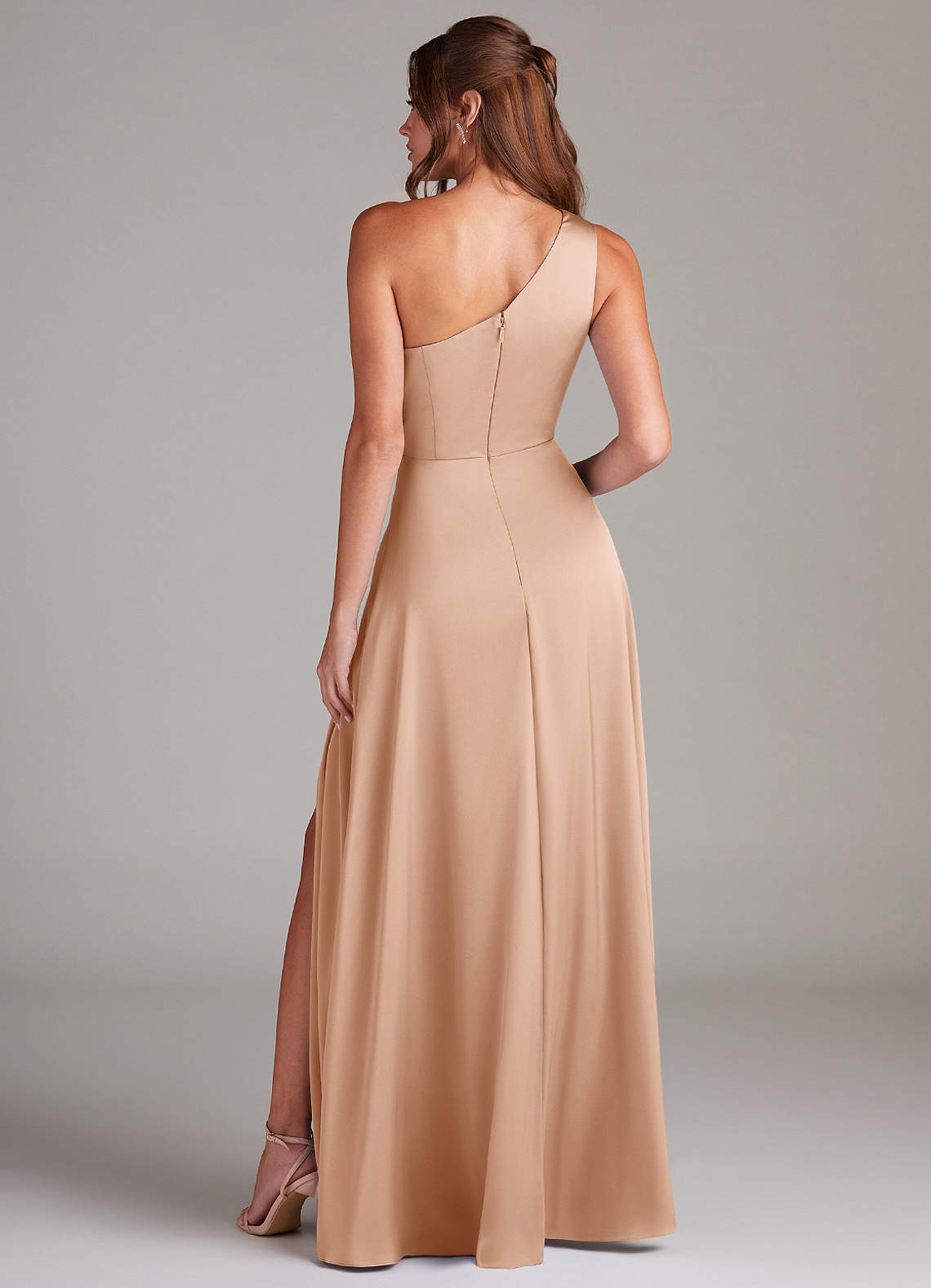 Azazie Brooke Bridesmaid Dresses English Rose A-Line One Shoulder Stretch Satin Dress image6