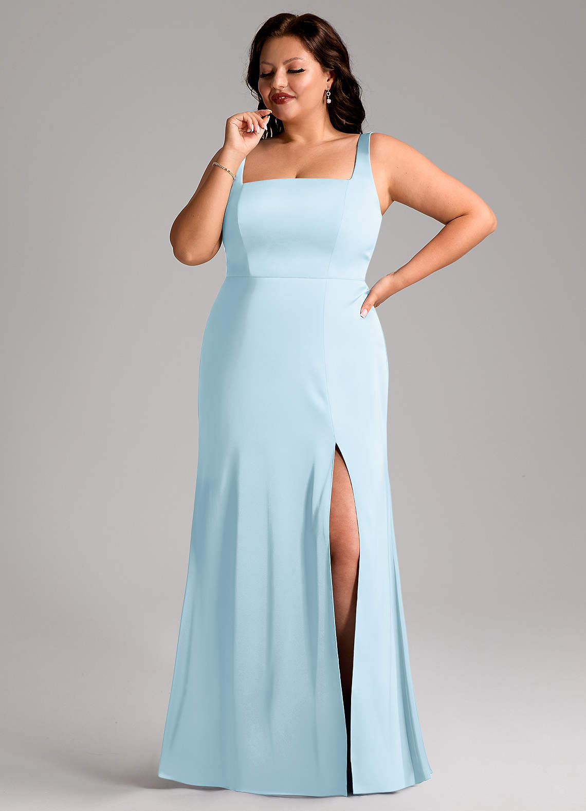 Azazie Frostine Bridesmaid Dresses Sky Blue A-Line Bow Stretch Satin Dress image9