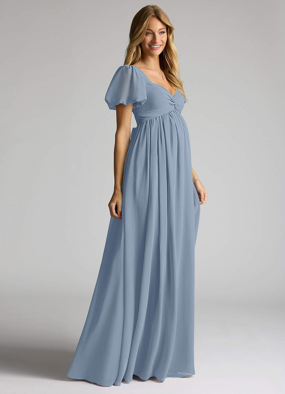 Azazie Madisynn Vestidos de dama de honra para maternidade Vestido Arco Comprimento do chão Chiffon image2