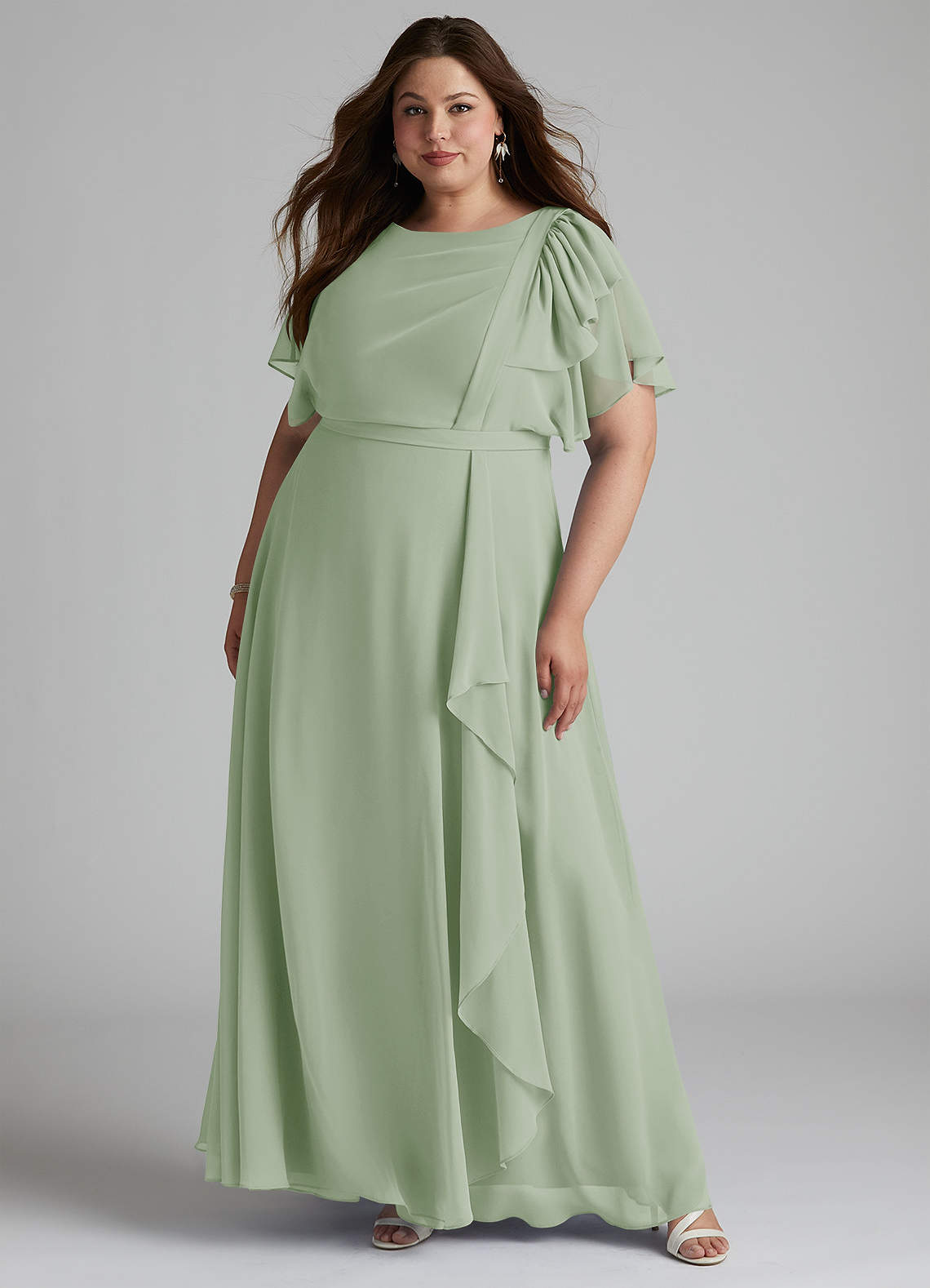 Azazie Aaliyah Modest Bridesmaid Dresses A-Line Scoop Pleated Chiffon Floor-Length Dress image1