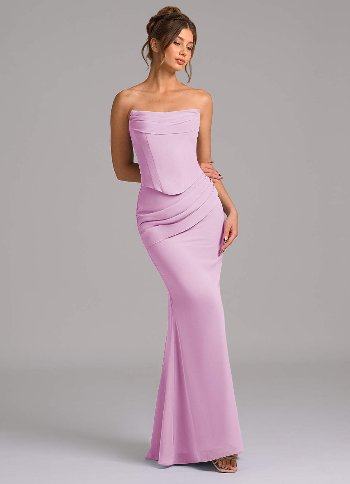 Azazie Sorrel Vestidos de madrinha de casamento Vestido Rosa Doce de Chiffon de sereia com Espartilho image6