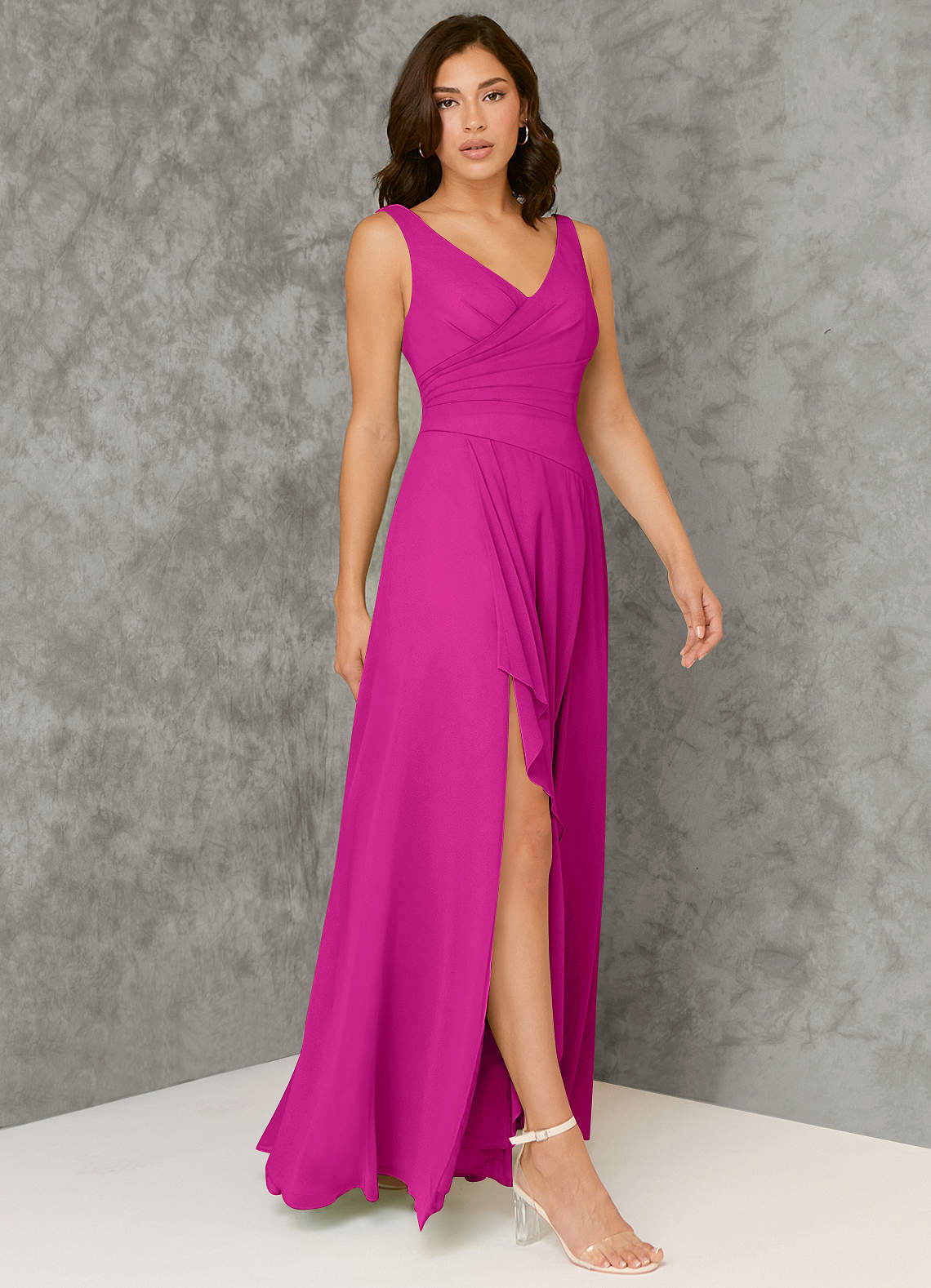 Azazie Kori Brautjungfernkleider A-Linie Plissee Chiffon Kleid Fuchsia image1