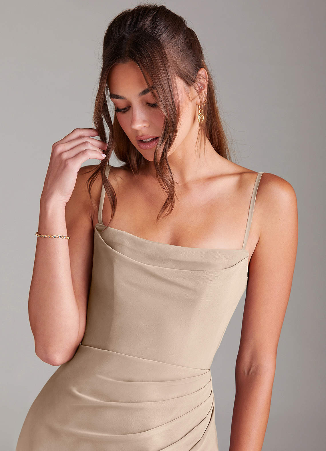 Azazie Leonis Taupe Chiffon Bridesmaid Dresses | Azazie IE