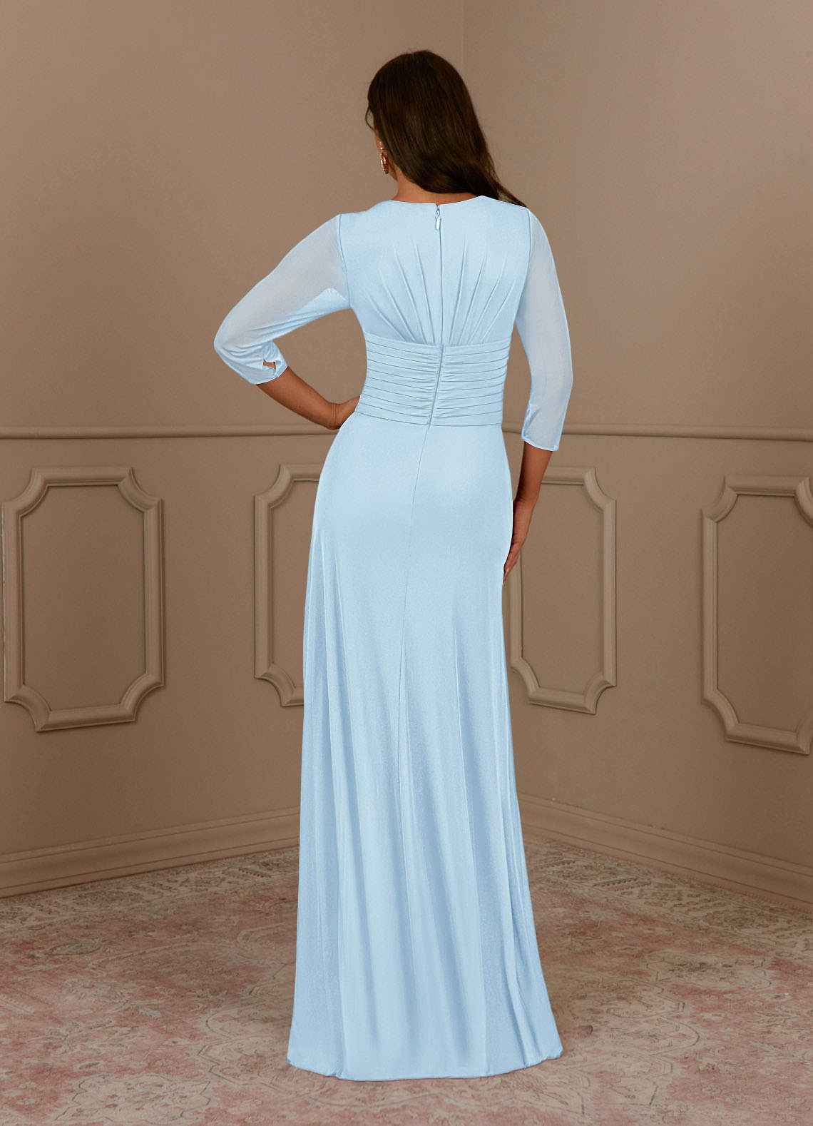 Azazie Annetta Abiti per la Madre della Sposa Abito A-Line in Maglia Plissettao con Scollo a V Azzurro image3