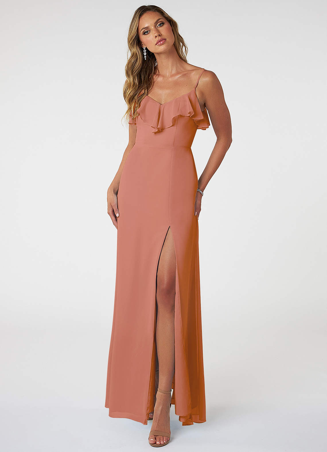 Azazie Natalia Bridesmaid Dresses MAI TAI A-Line Chiffon Dress image1