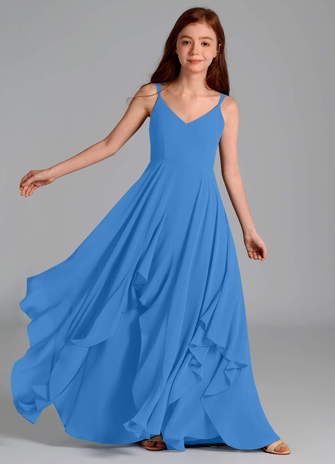 Azazie Karan Junior Vestido de Azul Grisaceo de Gasa de Corte en A image1