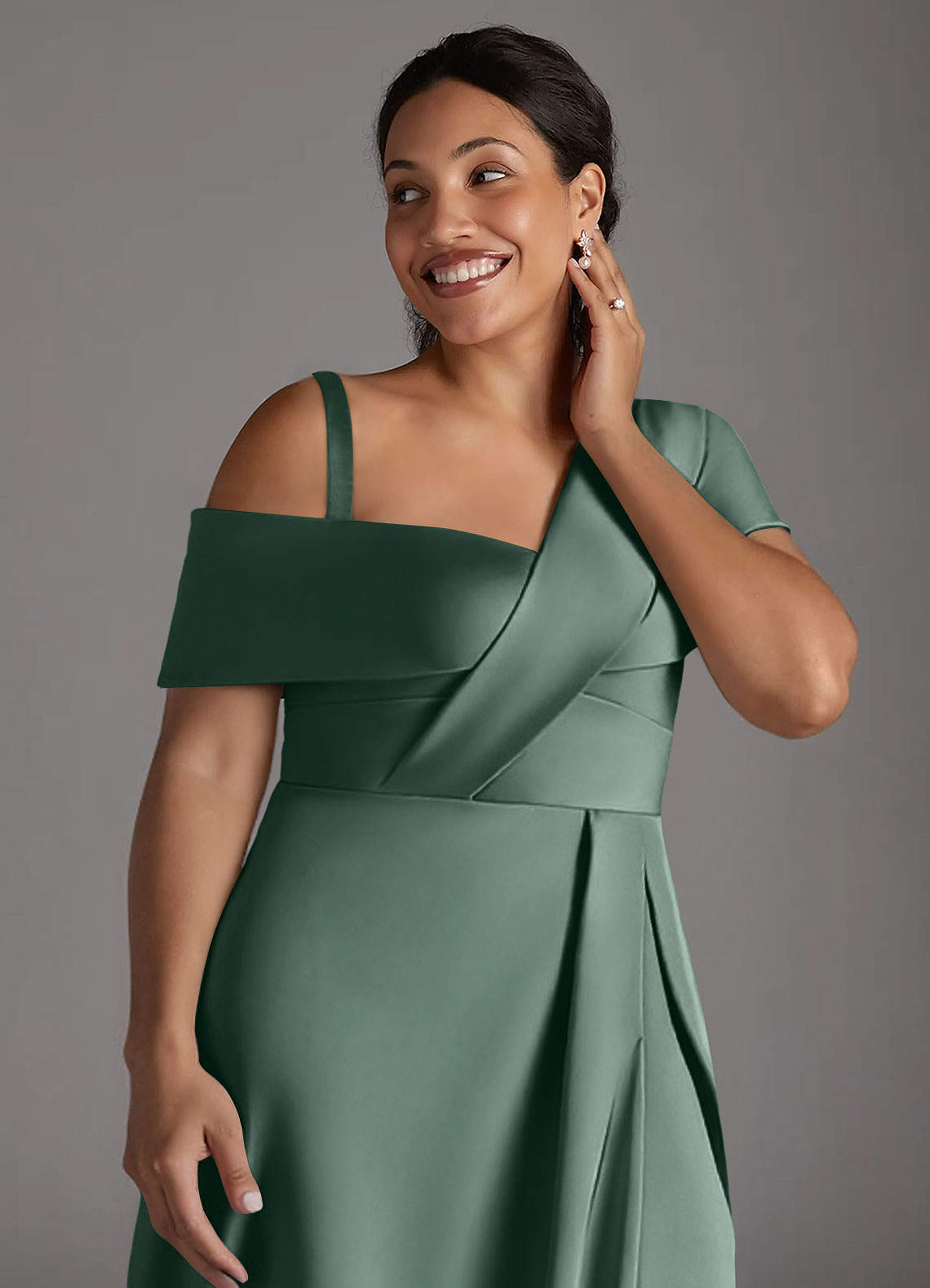 Azazie Milton Vestidos para mãe da noiva Vestir Eucalipto de Cetim elástico de Linha A com Plissado image13